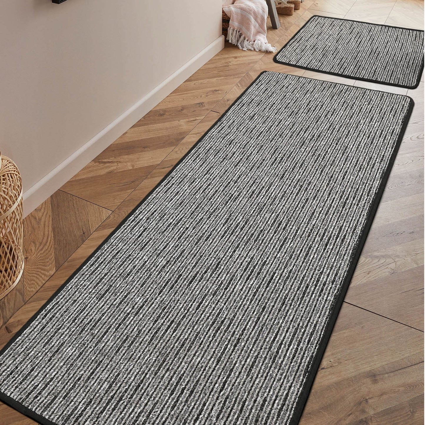 Geneva Multistripe Grey Plain Rug