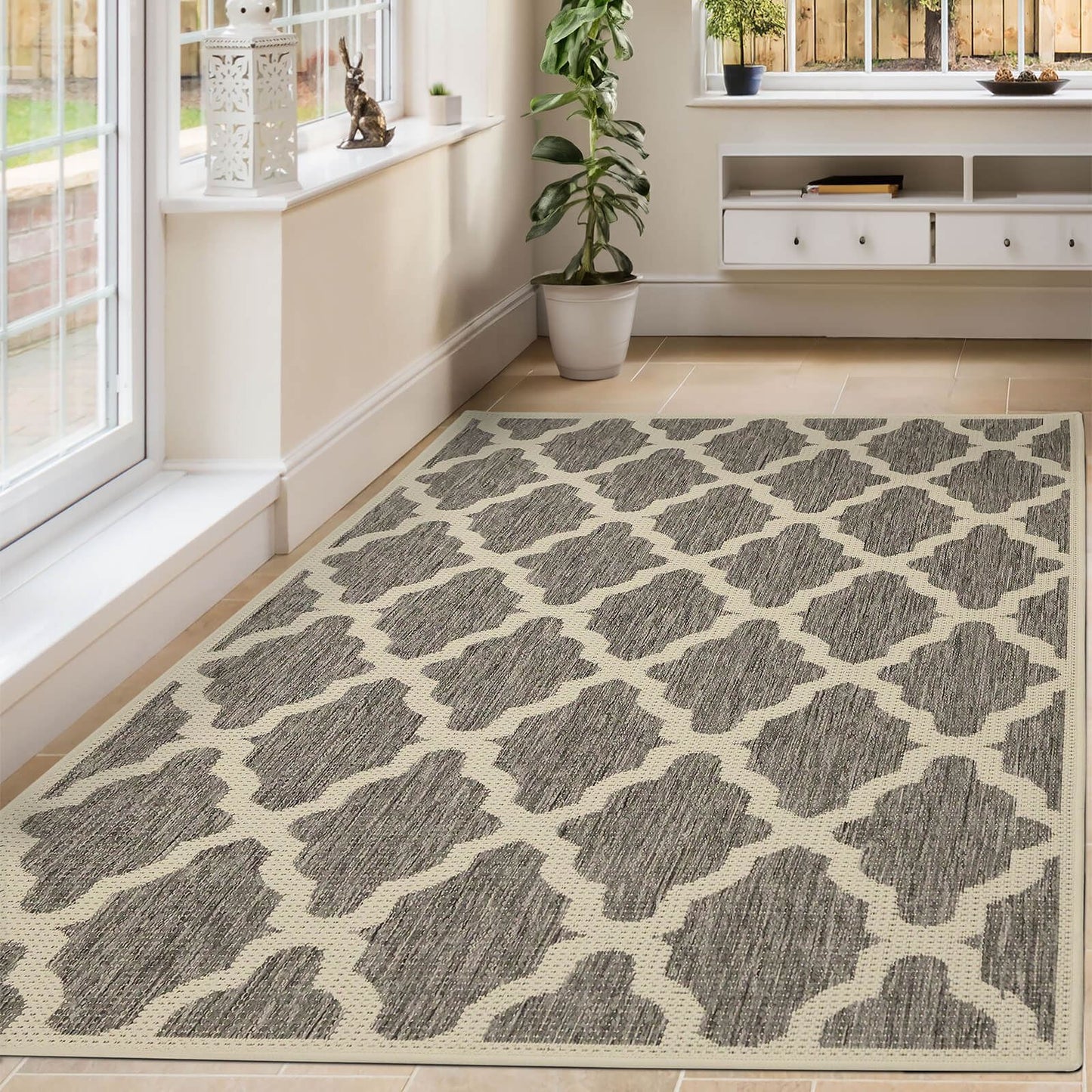 Flatweave Gel Trellis Steel Grey Rug