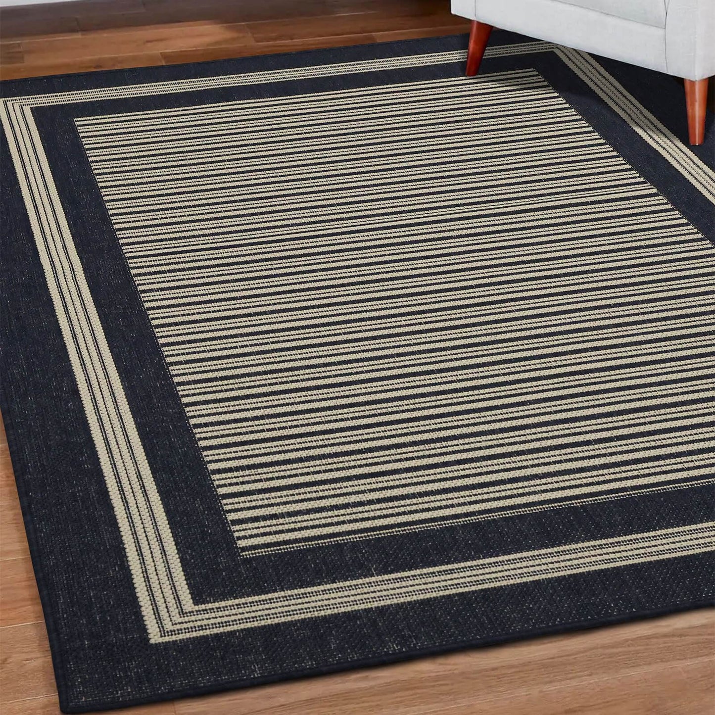 Flatweave Gel Border Navy Rug