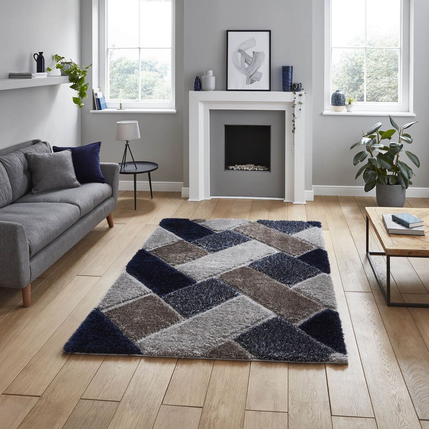 Olympia 2239 Grey/Navy Shaggy Rug