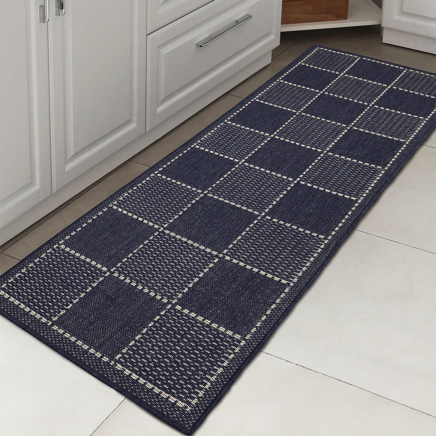 Flatweave Gel Check Navy Rug