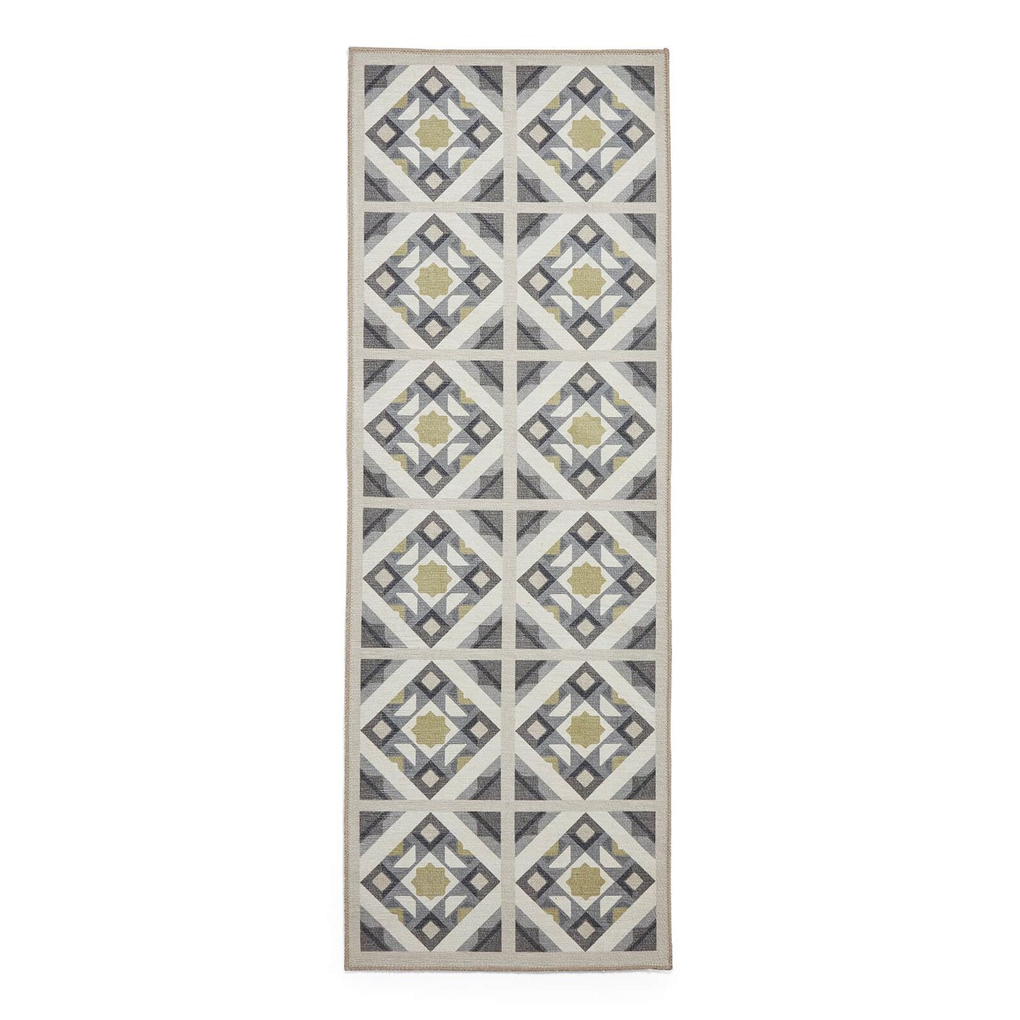 Victoria H1187 Grey/Yellow Washable Rug - 75 x 230cm Hall Runner