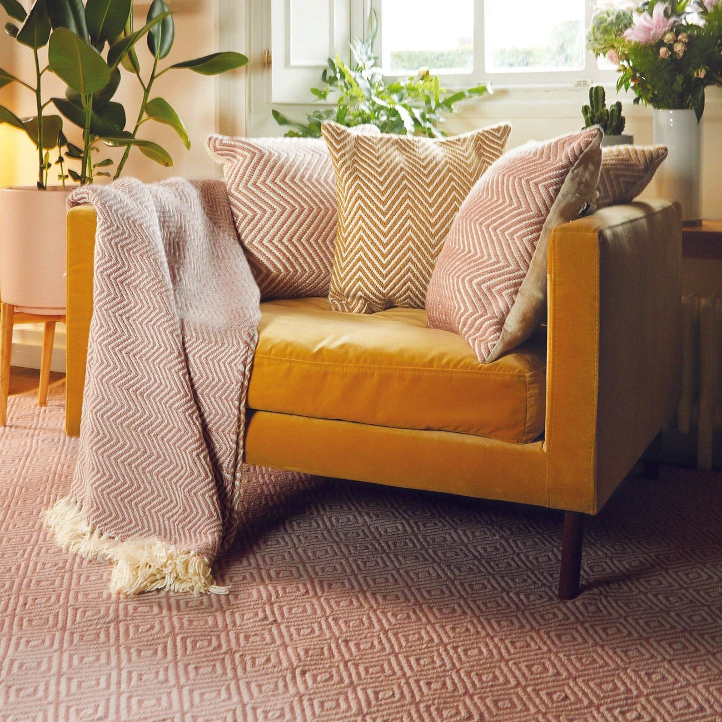 Hug Rug Woven Herringbone Throw Rose 130X180 Rug