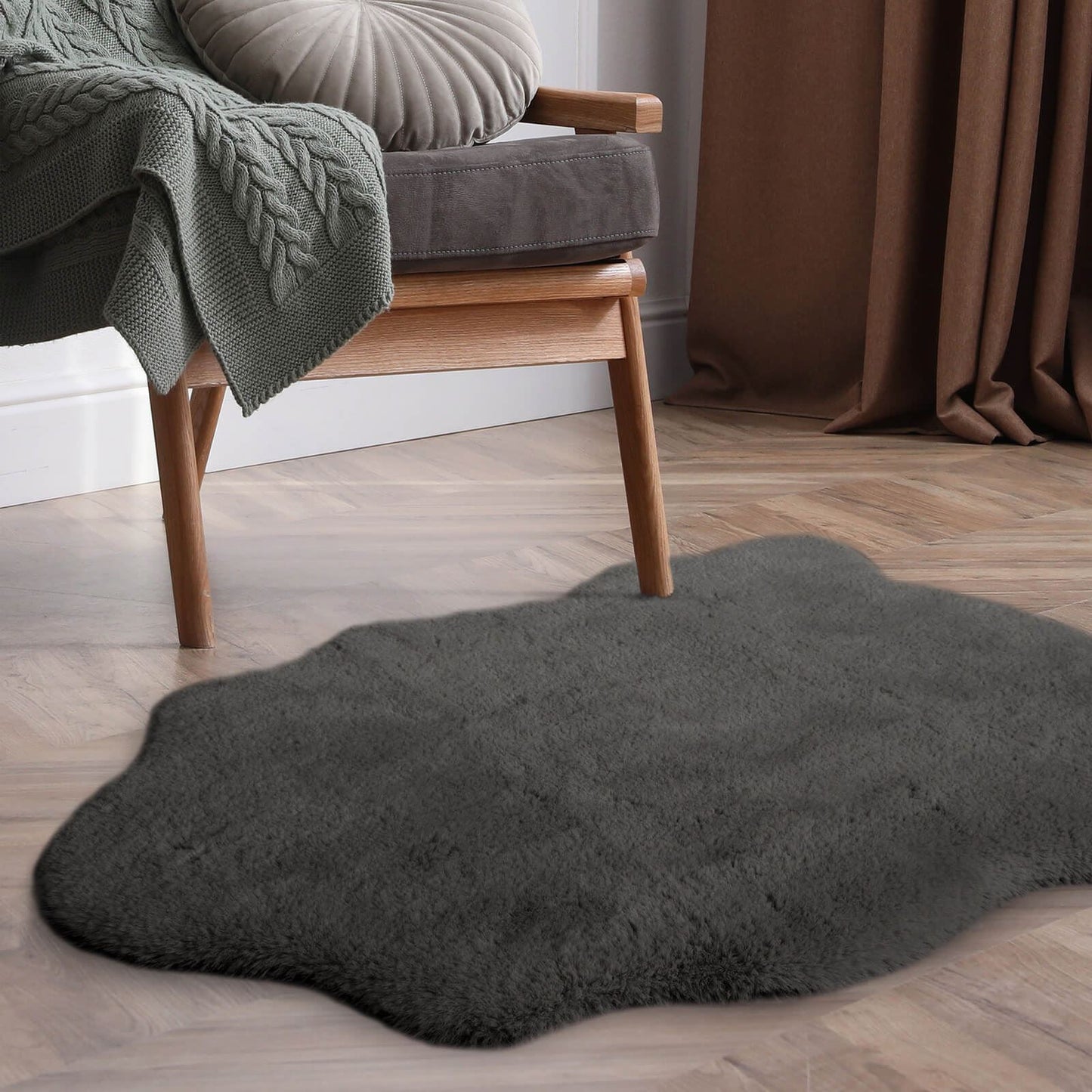 Luxury Faux Fur Grey Plain Rug