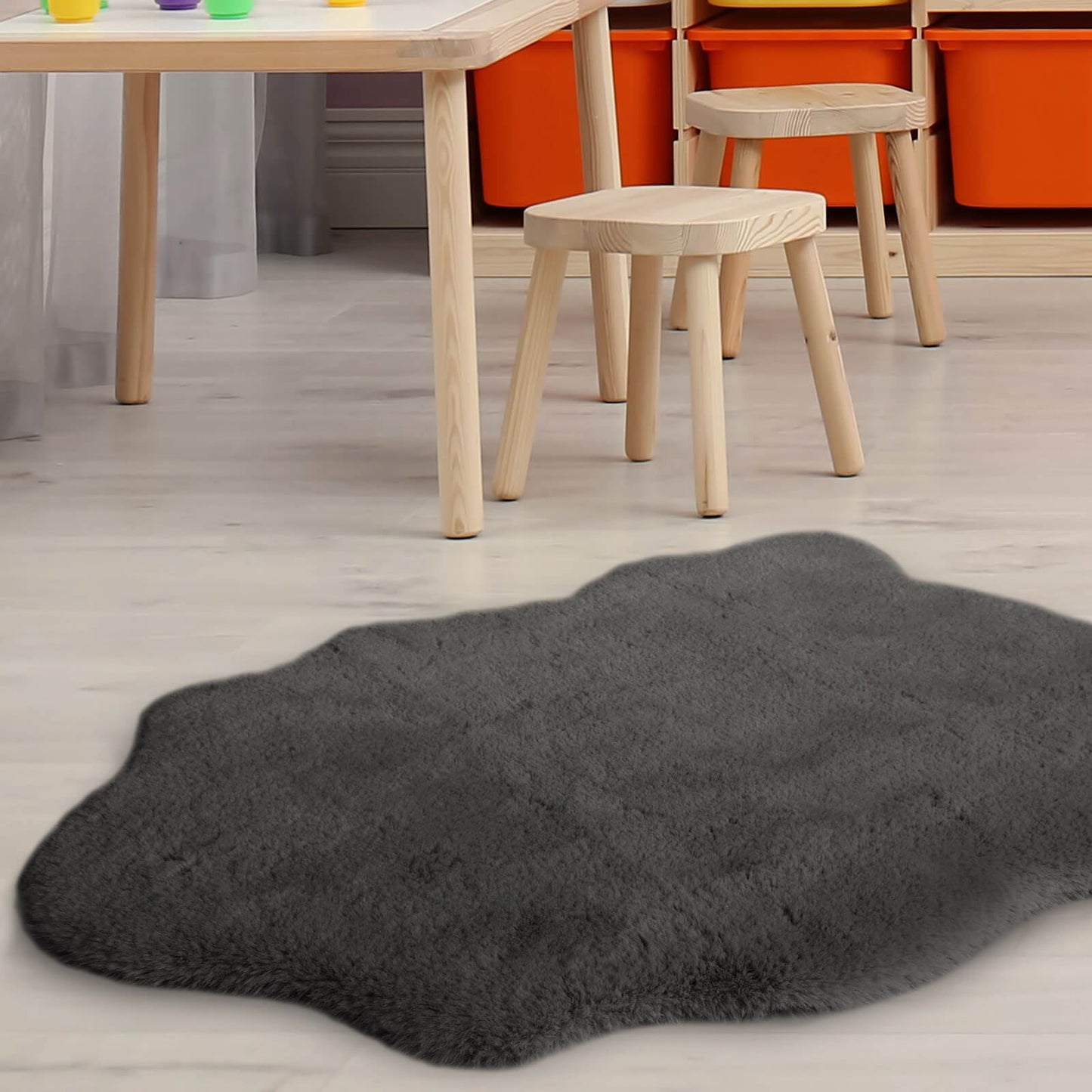 Luxury Faux Fur Grey Plain Rug