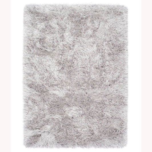 Contemporary Extravagance Plain Supersoft Shaggy Silver Rugs 60X120Cm