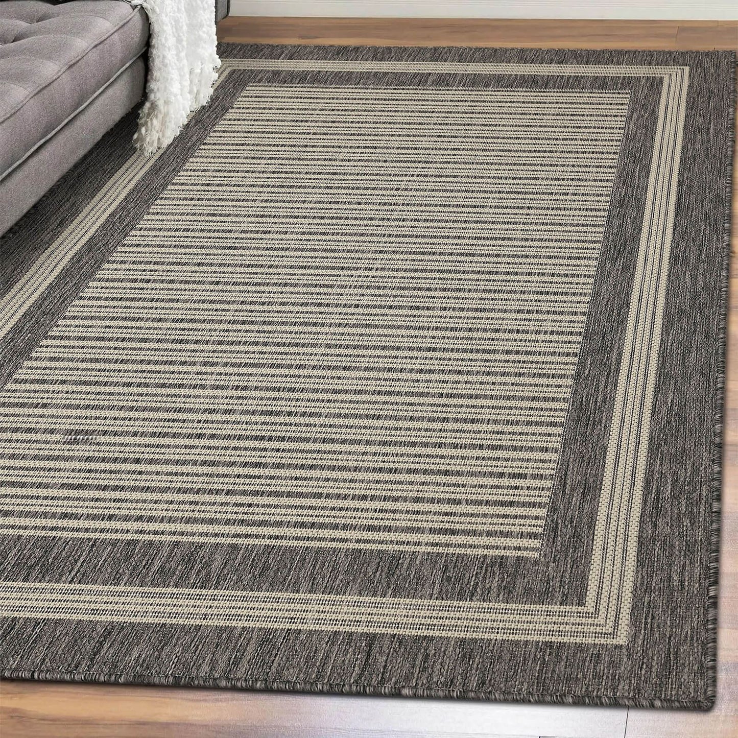Flatweave Gel Border Steel Grey Rug