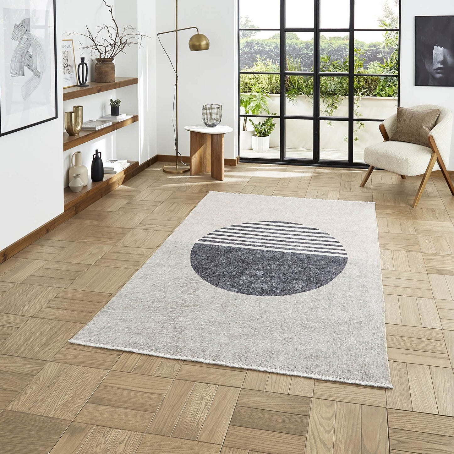 Whisper H1067 Beige/Green Modern Washable Rug