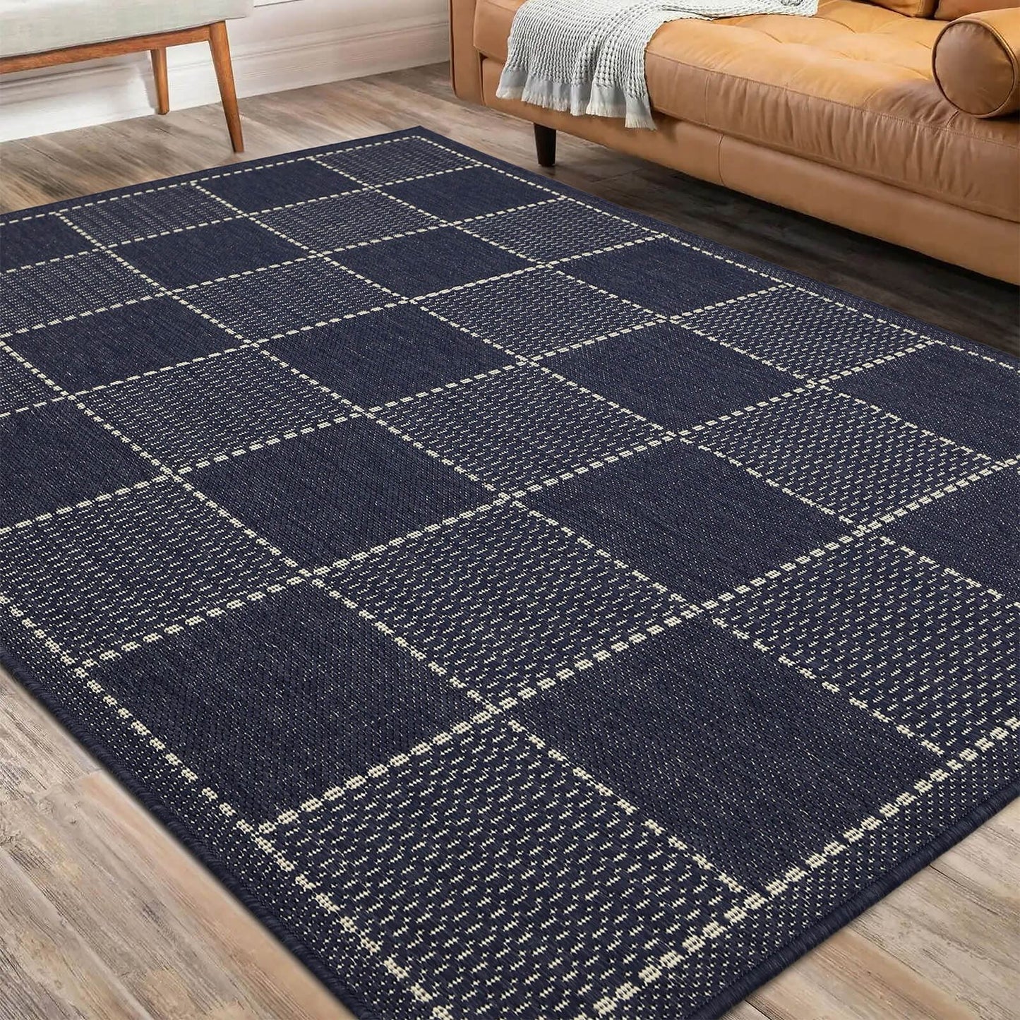 Flatweave Gel Check Navy Rug
