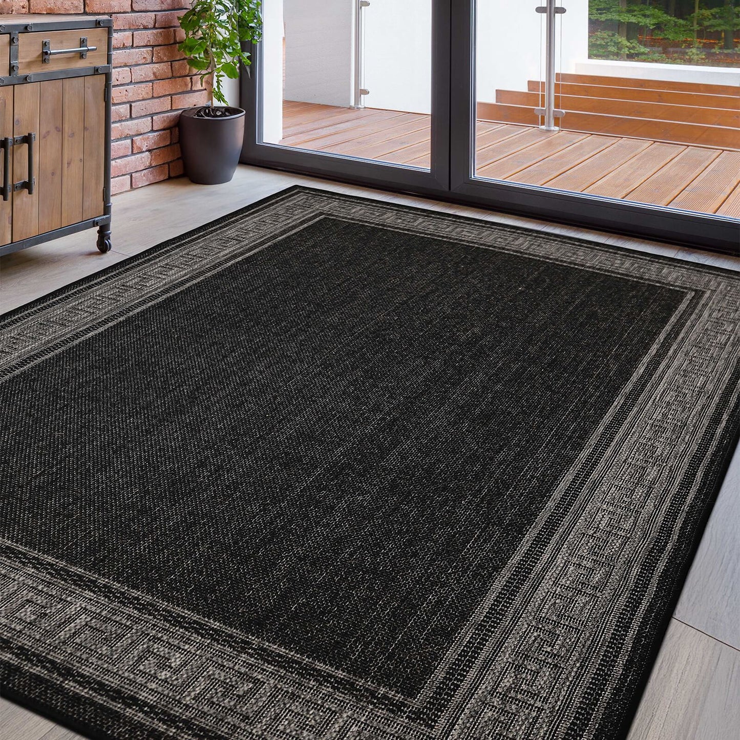 Flatweave Gel Greek Key New Black Rug