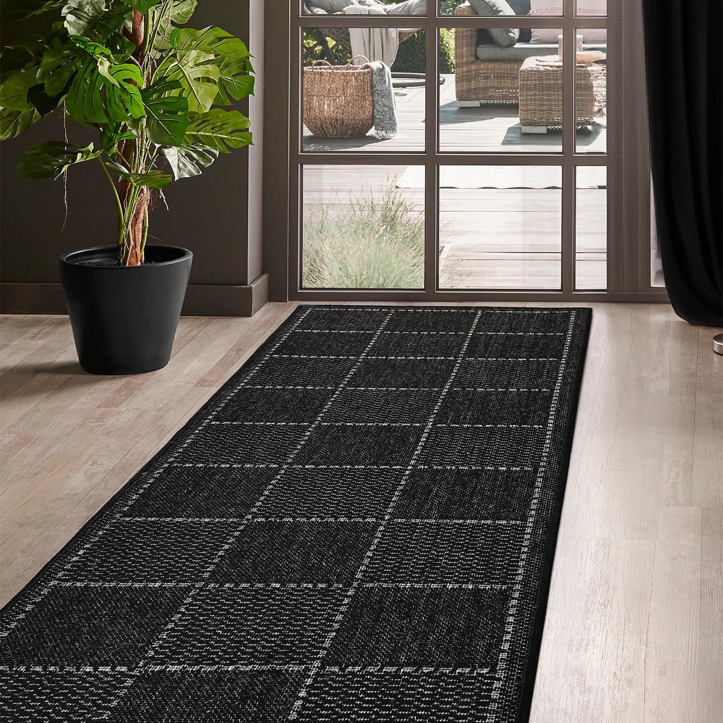 Flatweave Gel Check New Black Rug