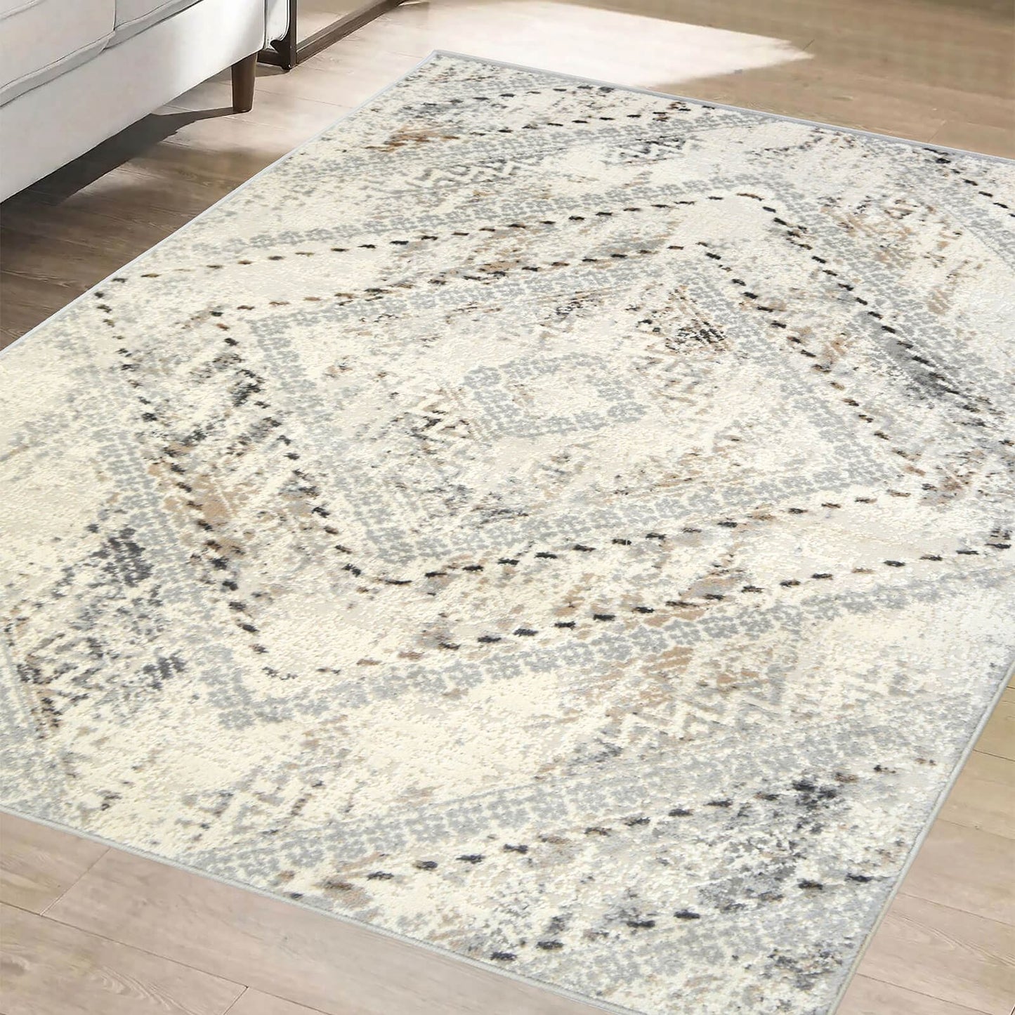Abstract Square Grey Rug