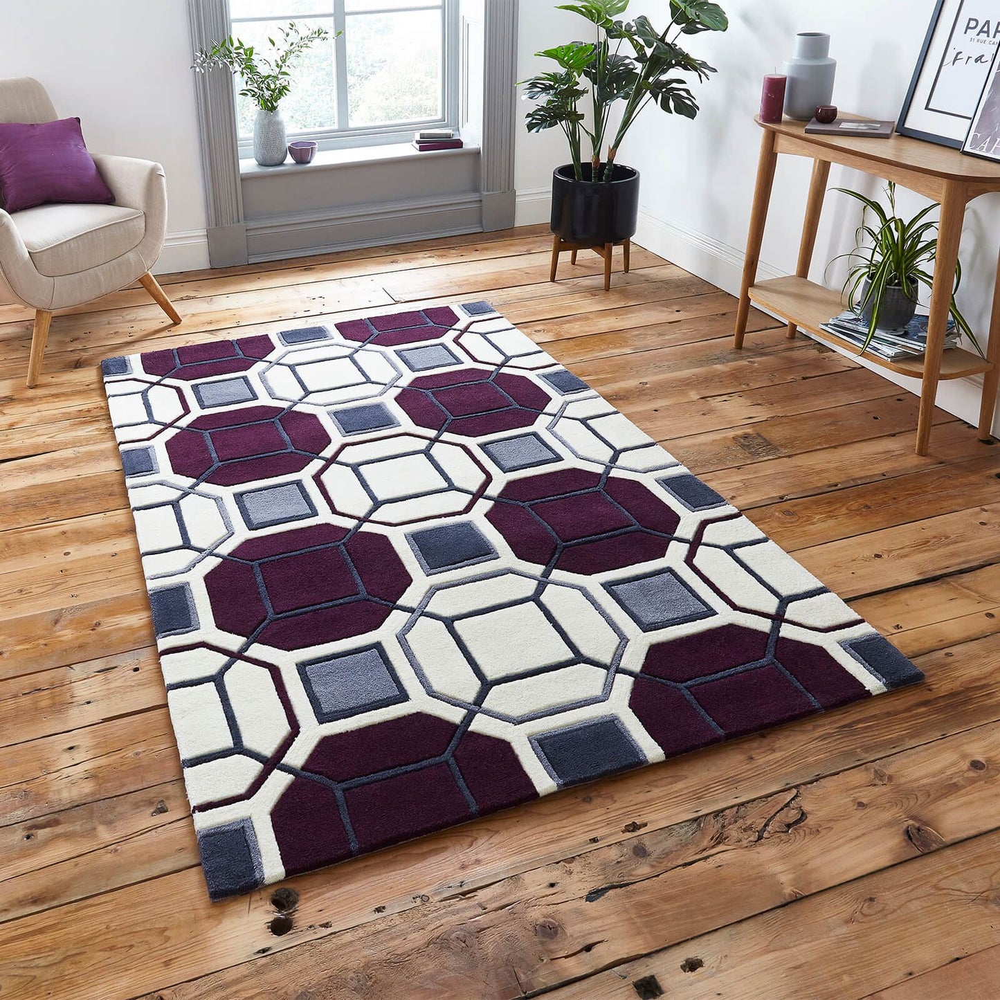 Hong Kong 9238 Ivory/Purple Modern Rug