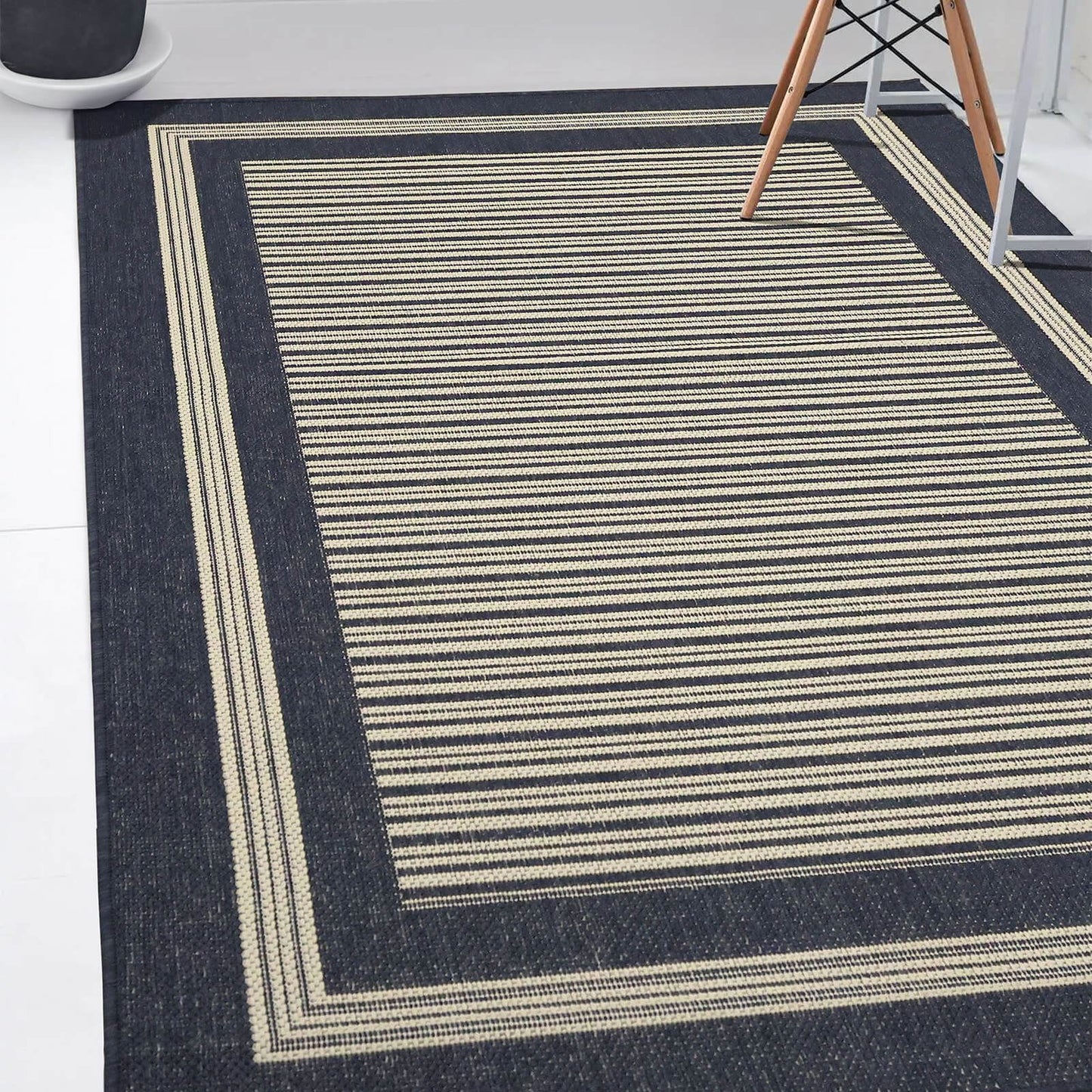 Flatweave Gel Border Navy Rug