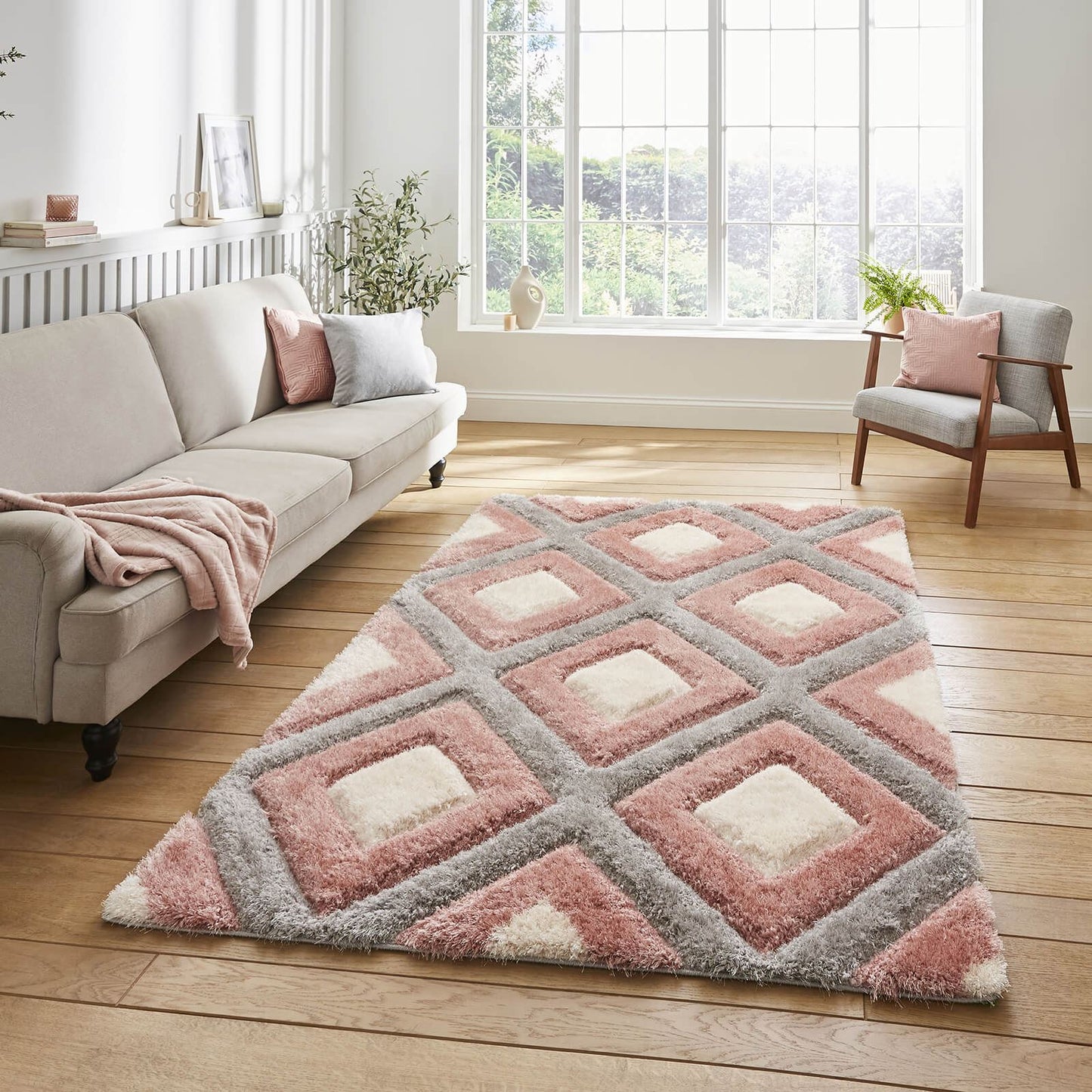 Olympia GR224 Grey/Pink Shaggy Rug