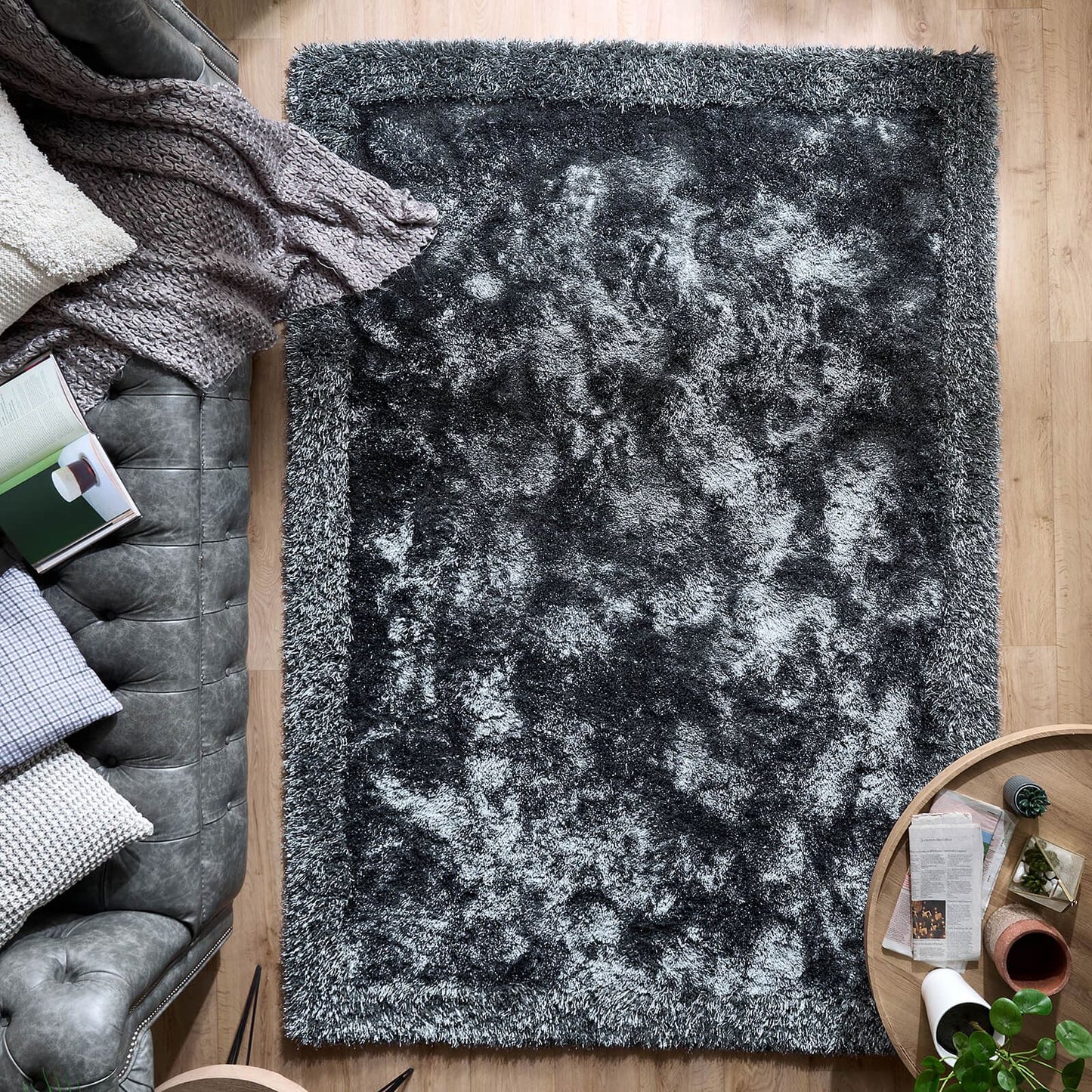 Origins Shimmer Shaggy Border Charcoal Rug