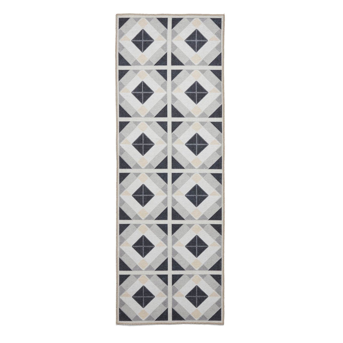 Victoria H1190 Grey/Beige Washable Rug - 75 x 230cm Hall Runner