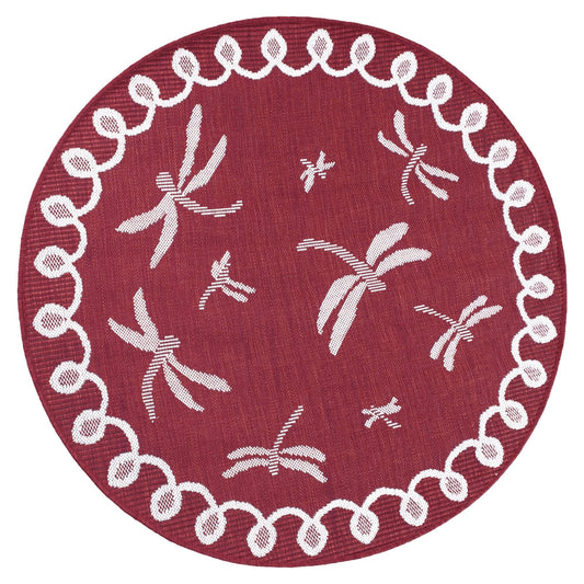 LordofRugs Dragonfly Indoor Outdoor Garden Kitchen Bordered Circle Rug Floor Mat Bordeaux Red 160x160 cm (5'3''x5'3'') Round