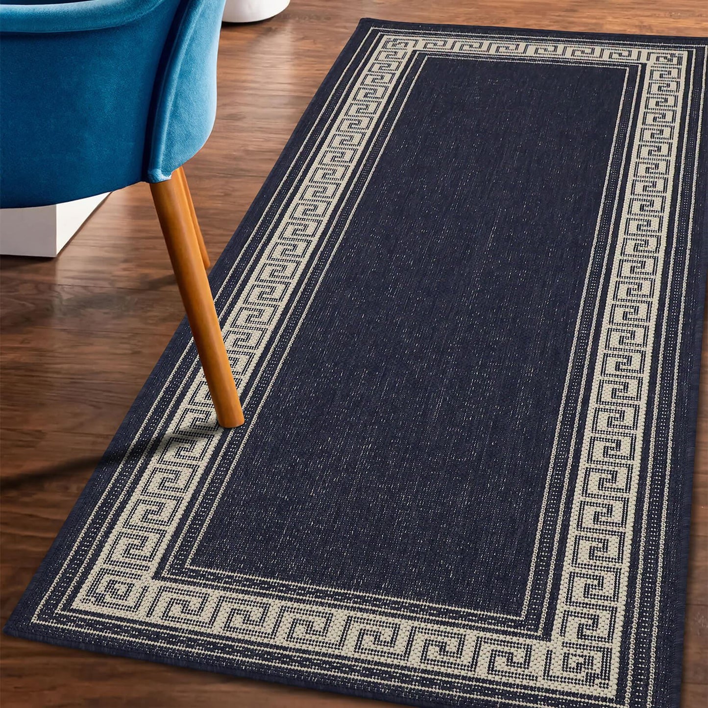 Flatweave Gel Greek Key Navy Rug