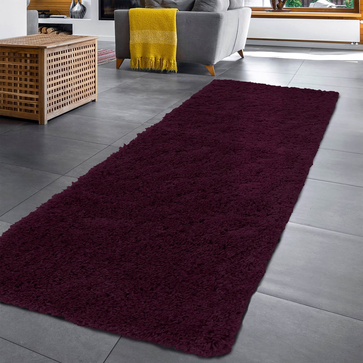 Jazz Shaggy Plum Plain Rug - 067 X 200cm Hall Runner