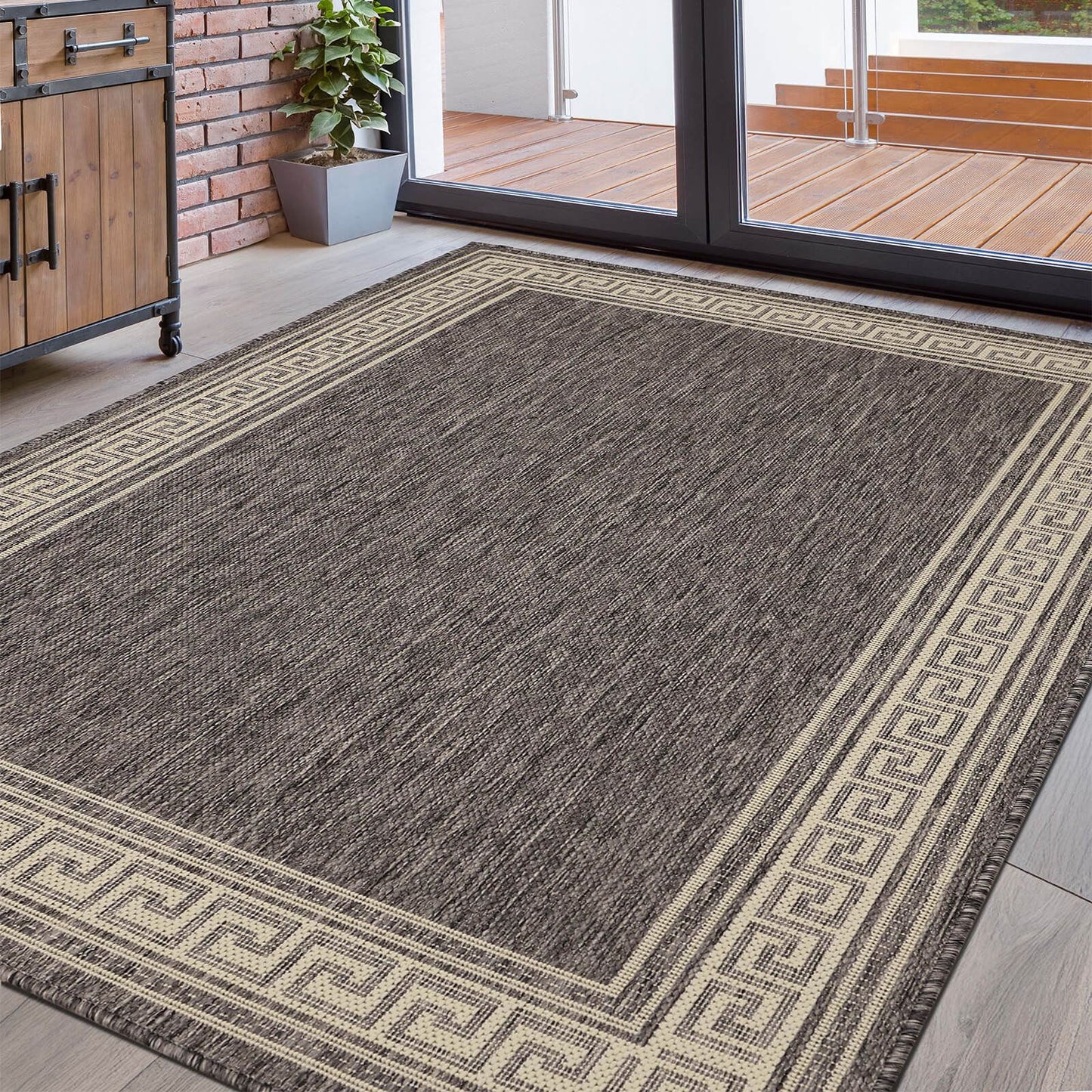 Flatweave Gel Greek Key Steel Grey Rug