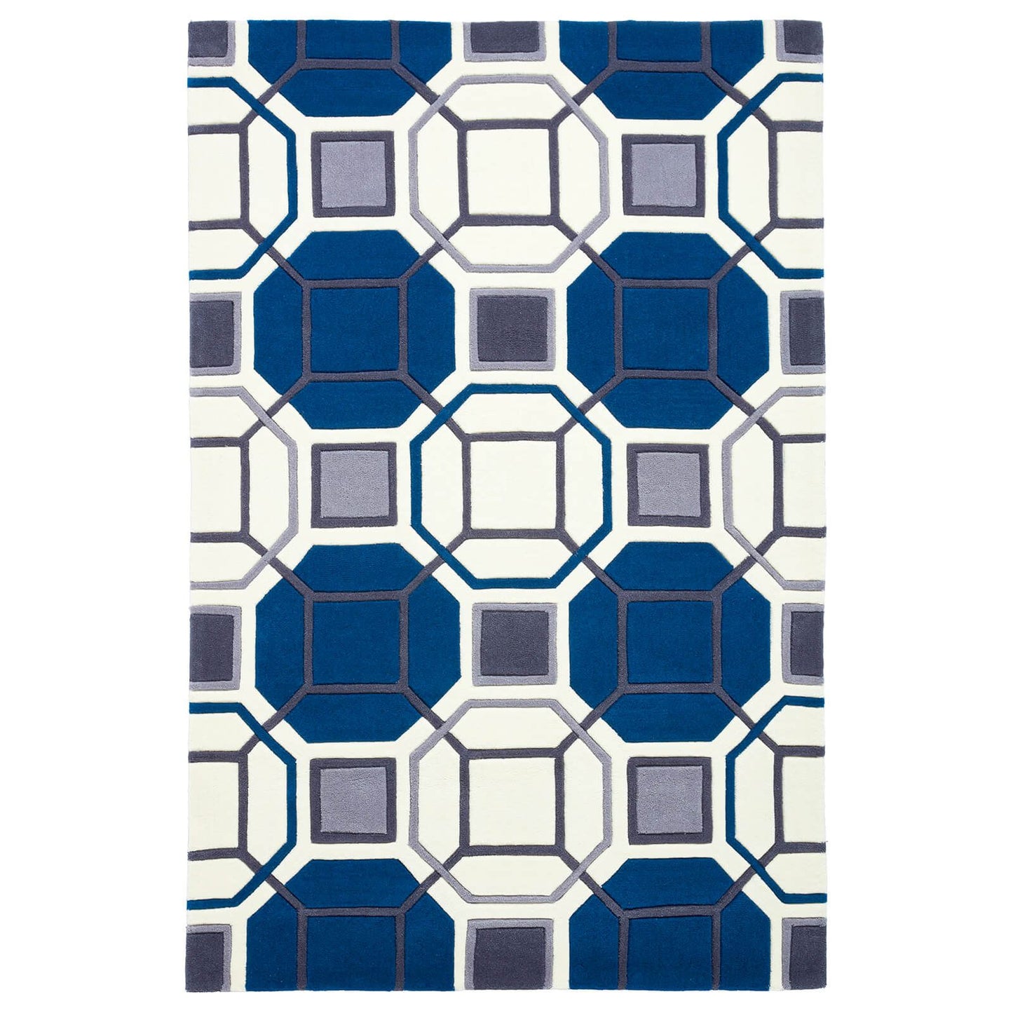 Modern Hong Kong 9238 Geometric Design Ivory Navy 120 X 170Cm Rug