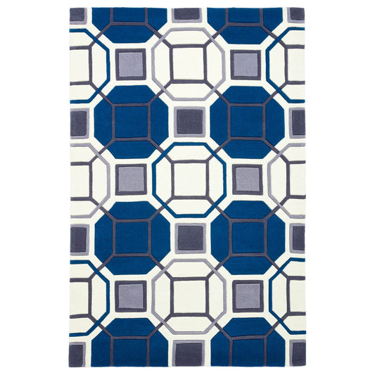 Modern Hong Kong 9238 Geometric Design Ivory Navy 120 X 170Cm Rug