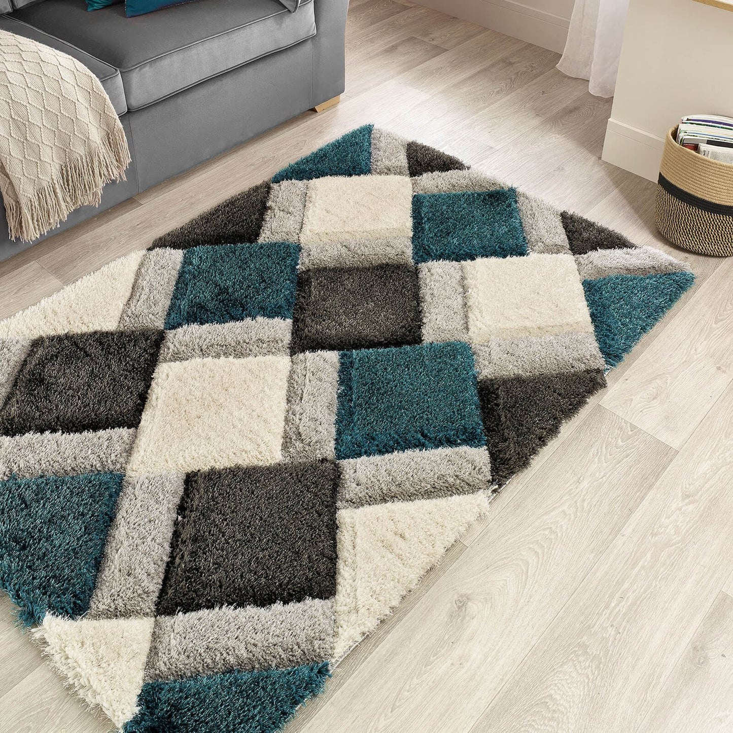 3D Geo Shaggy Teal Modern Rugs