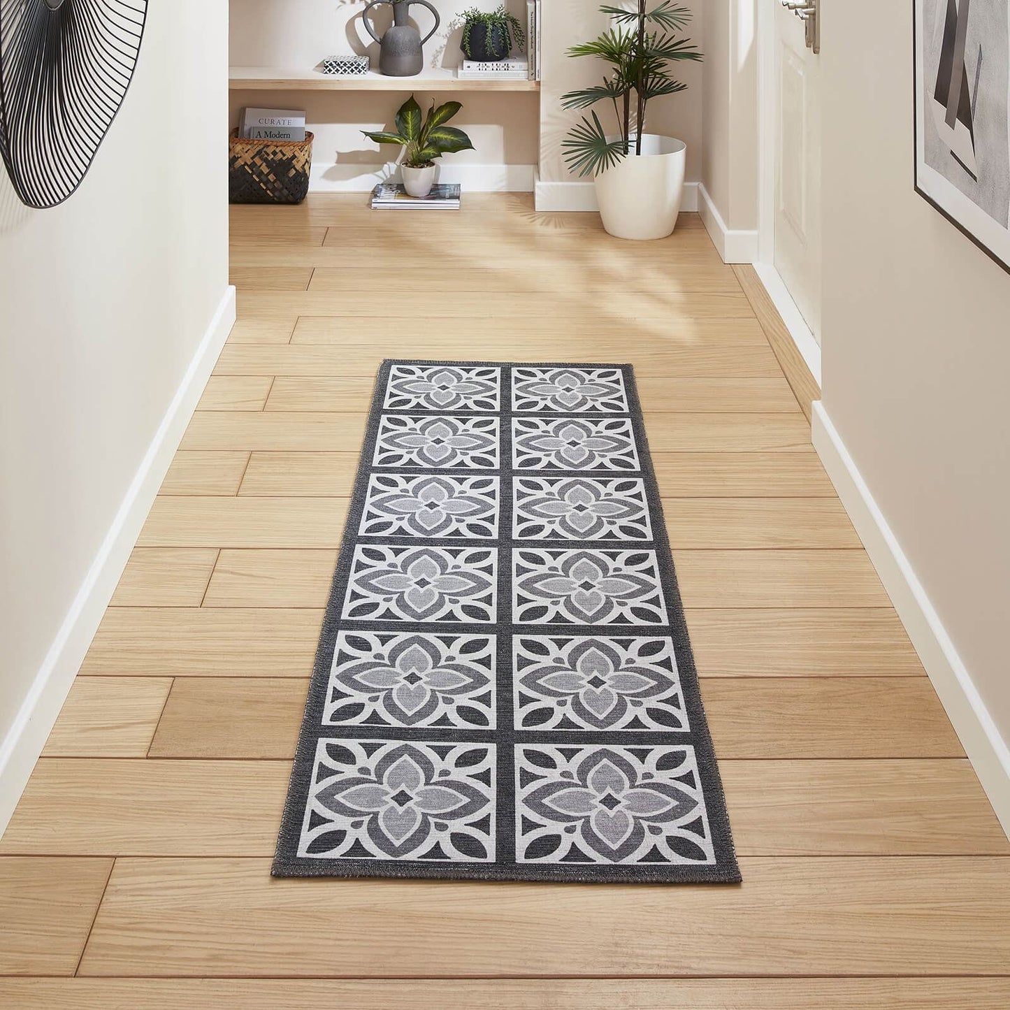 Victoria H1191 Grey/Yellow Washable Rug - 75 x 230cm Hall Runner