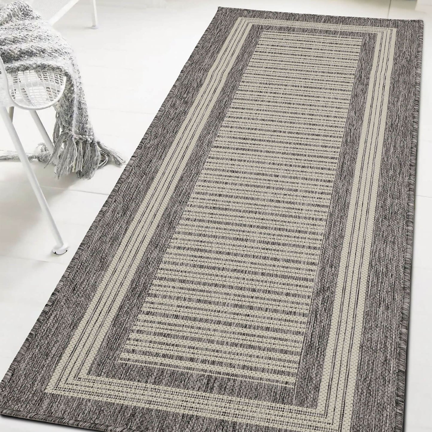 Flatweave Gel Border Steel Grey Rug