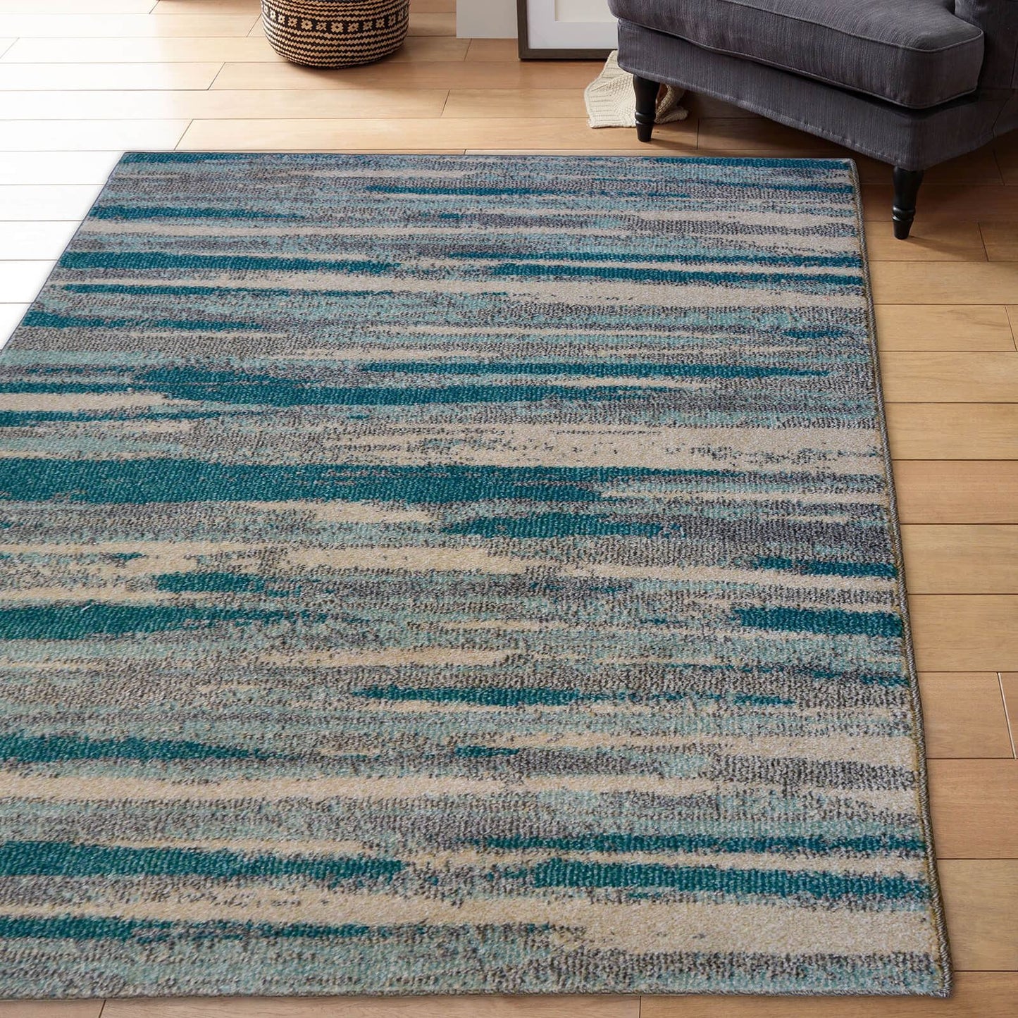 Villa Watercolour Stripe Duck Egg Rug