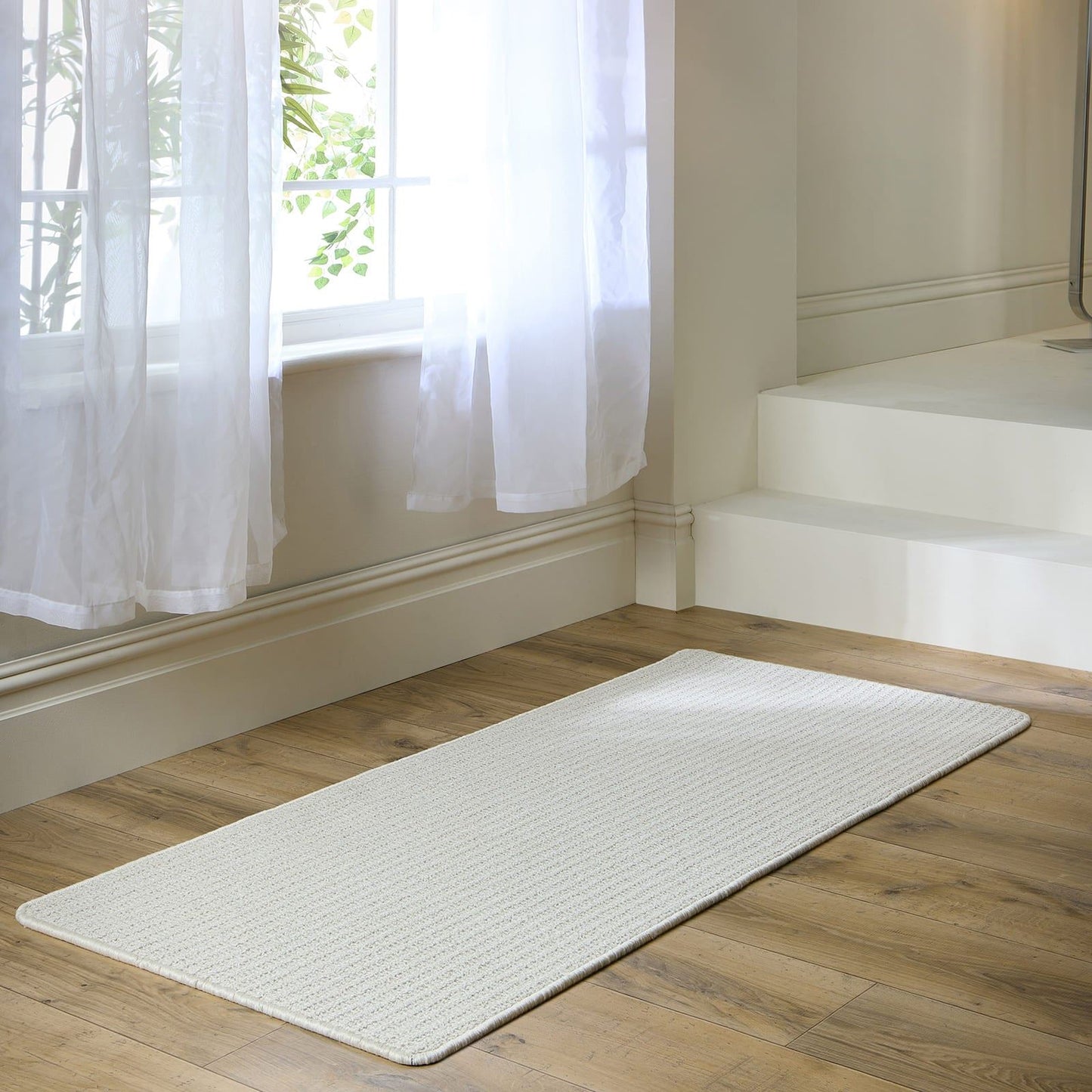 My Mat Sculptured Washable Waffle Texture Ivory Rug