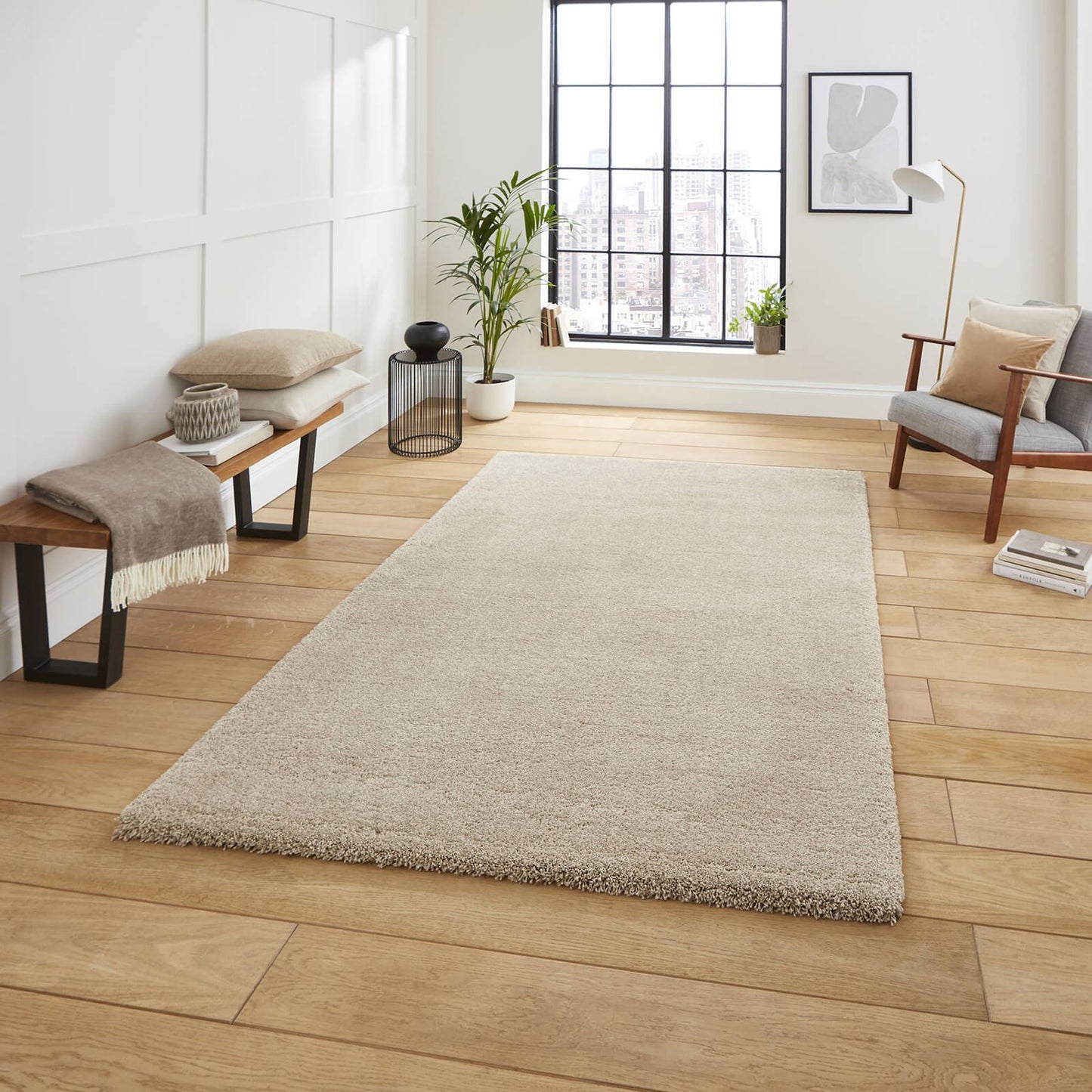 Deluxe Beige Shaggy Rug