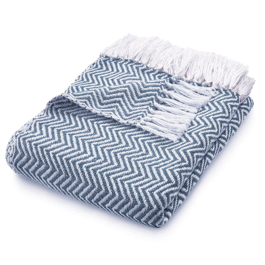 Hug Rug Woven Herringbone Throw Denim Blue 130X180 Rug