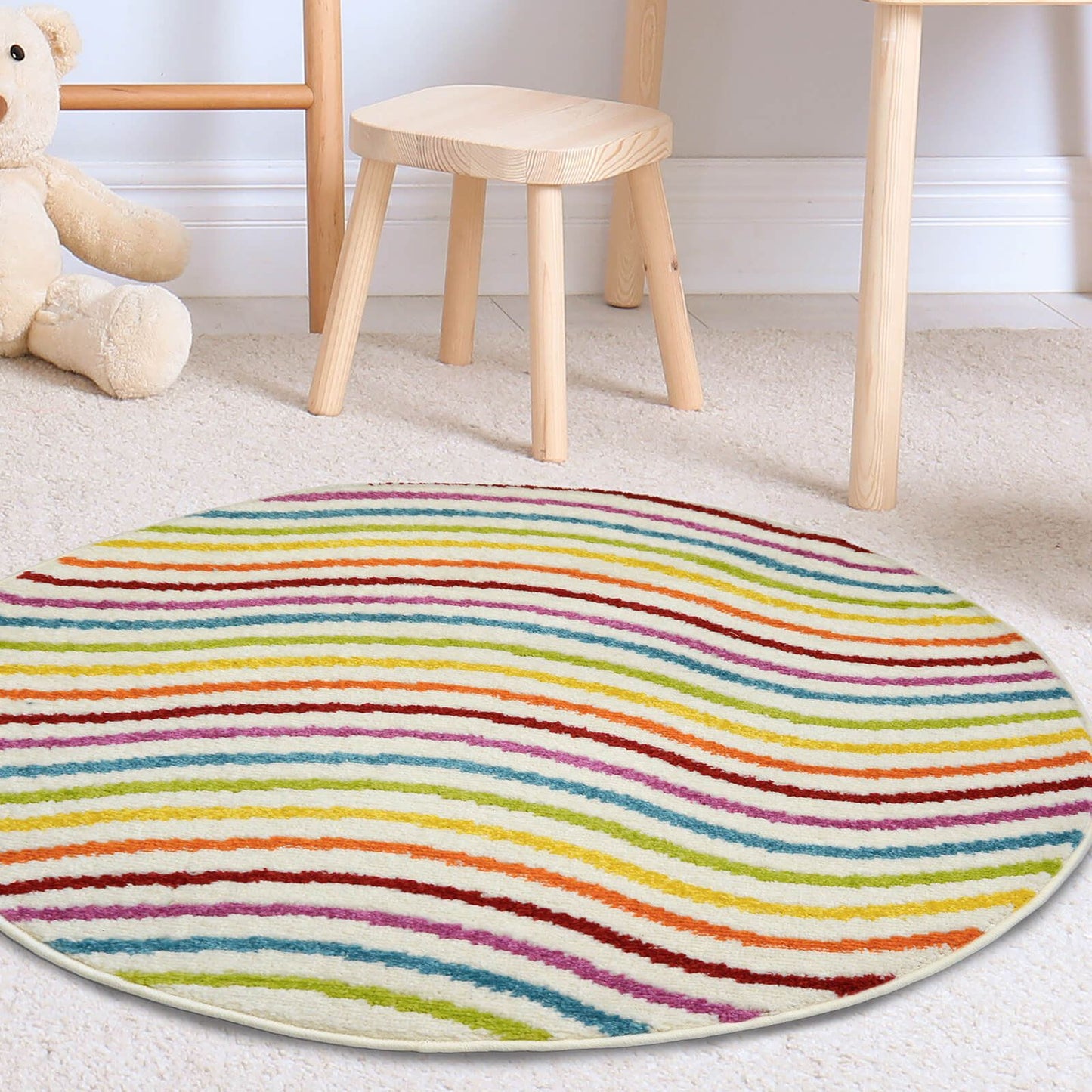 Colour Pop Wave Kids Multi Rug - 100 X 100cm (3ft 2" x 3ft 2")