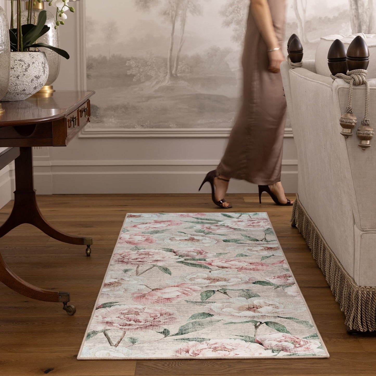 Hug Rug Eco-Washable Blooming Peonies Oyster Pink Rug