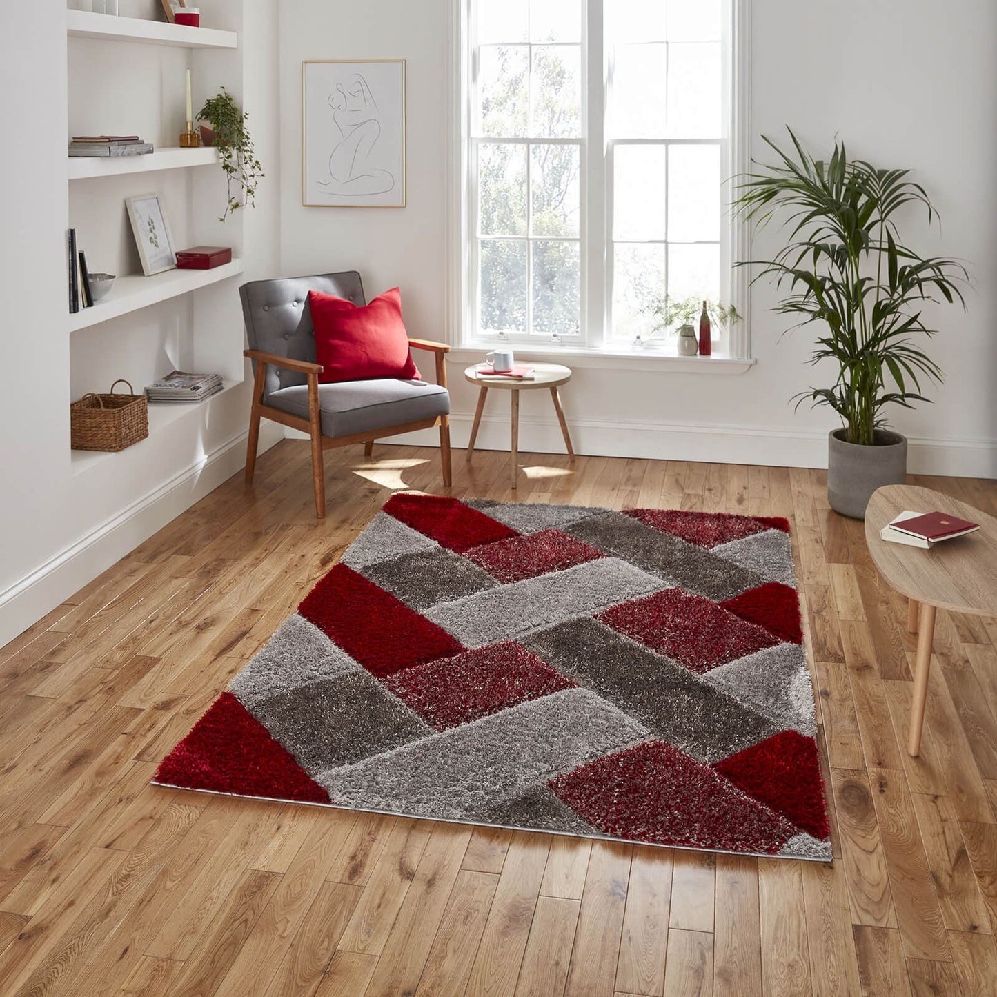 Olympia 2239 Grey/Red Shaggy Rug