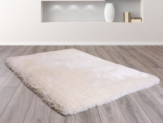 LordofRugs Mayfair Luxurious Hand Tufted High Pile Thick Plain Shiny Shaggy Bedroom Living Room Rug Carpet Ivory Xlarge 55x55 cm