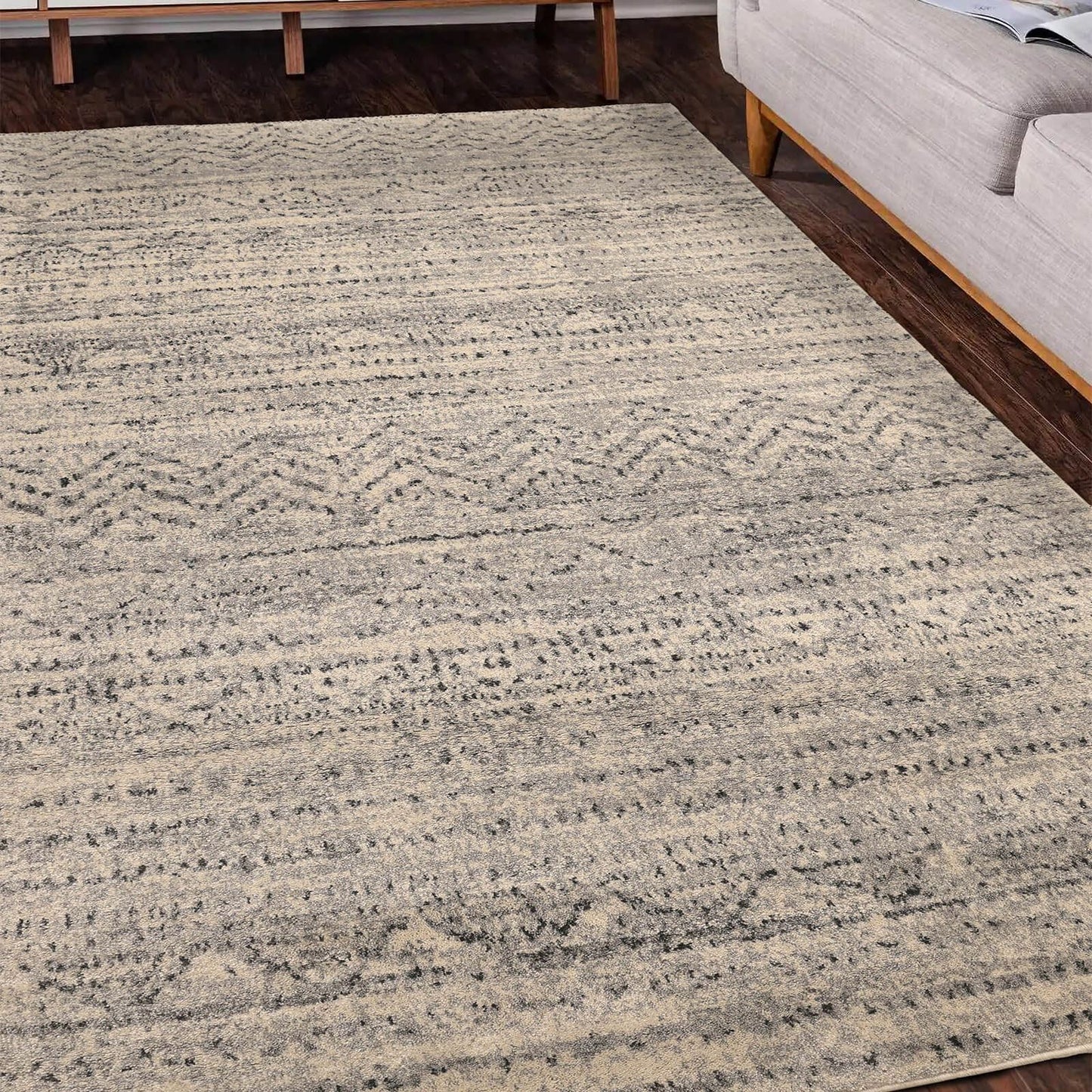 Freya Linezag Grey Semi Plain Rug