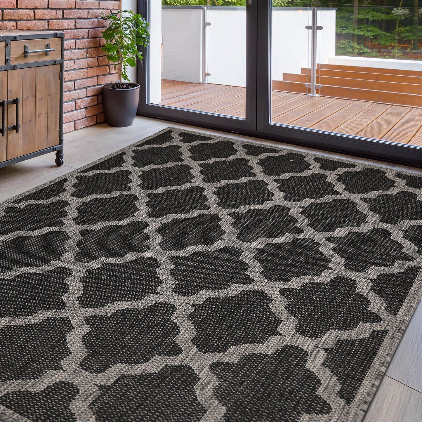 Flatweave Gel Trellis Black Rug