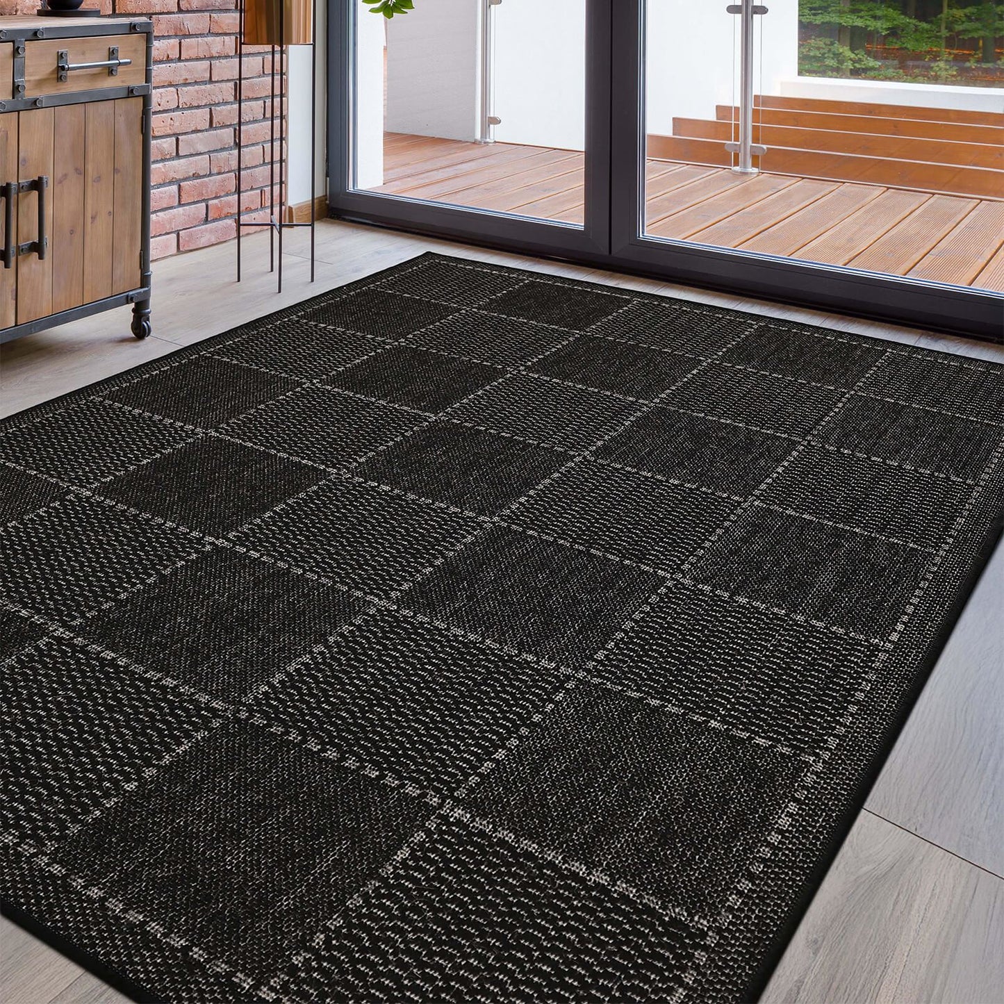Flatweave Gel Check New Black Rug