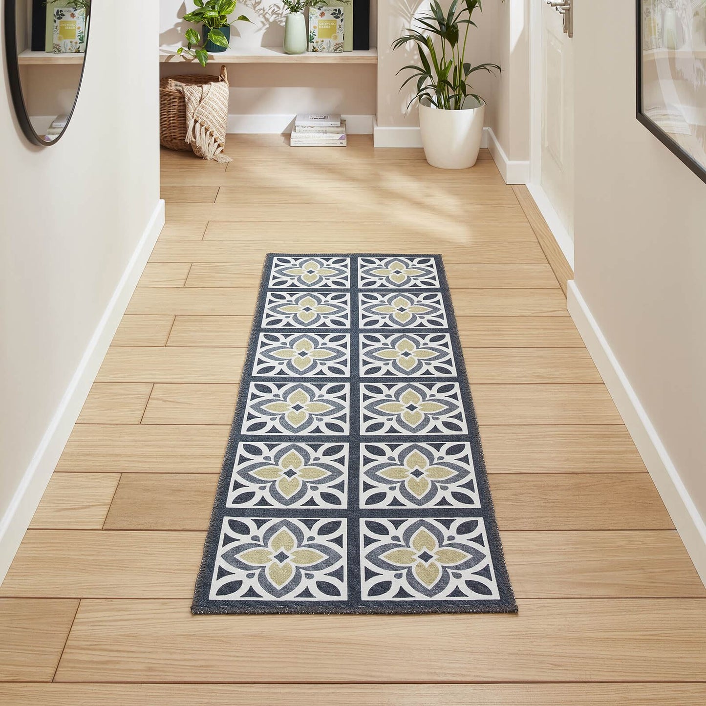 Victoria H1191 Grey/Orange Washable Rug - 75 x 230cm Hall Runner