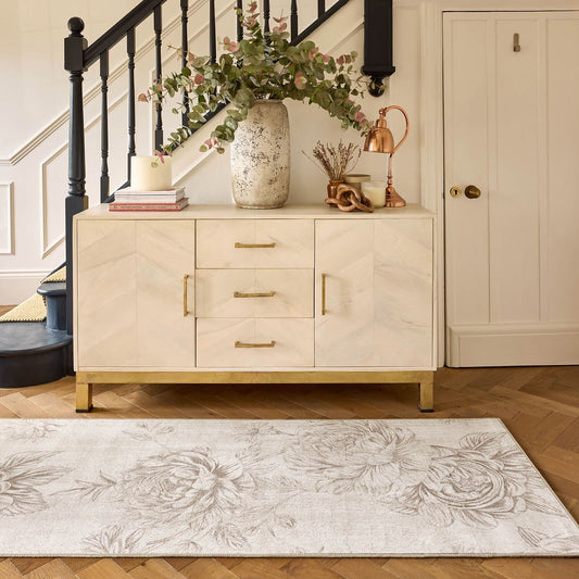 Hug Rug Eco-Washable Muted Floral Beige