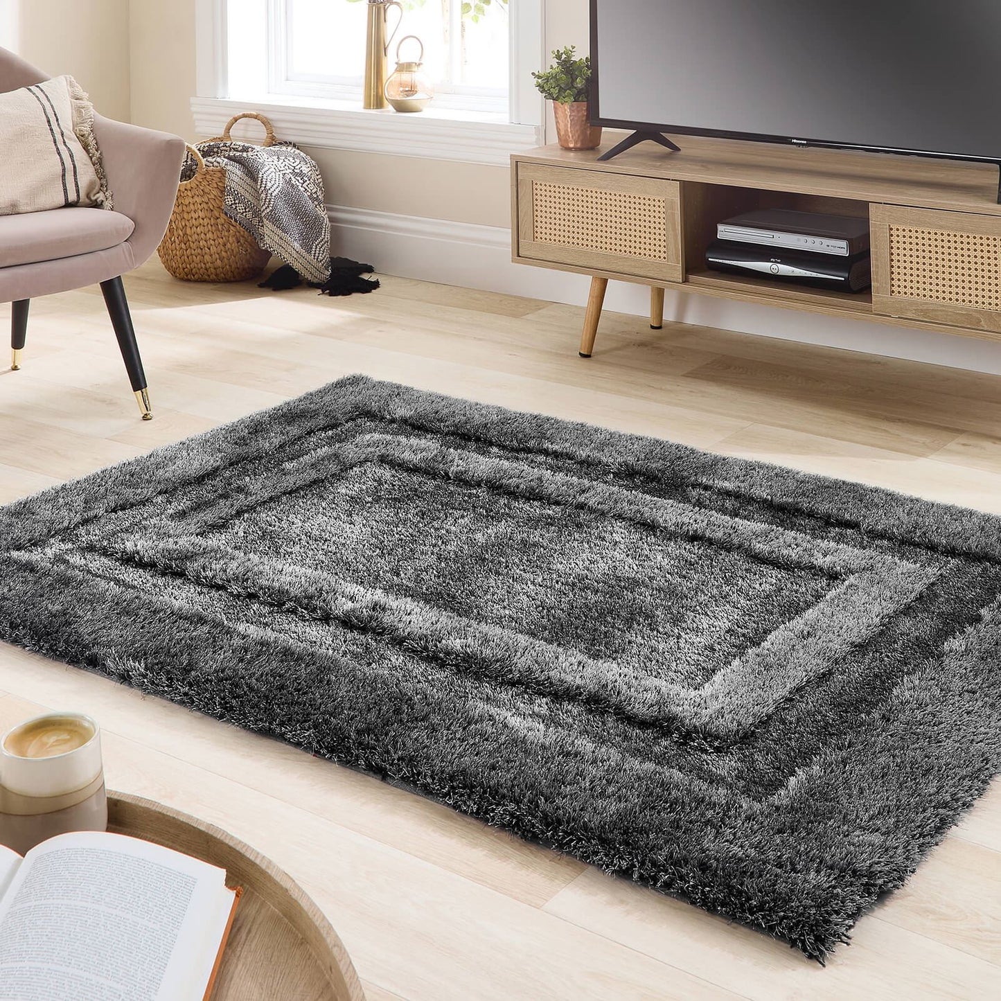 Frame Charcoal  Plain Rugs