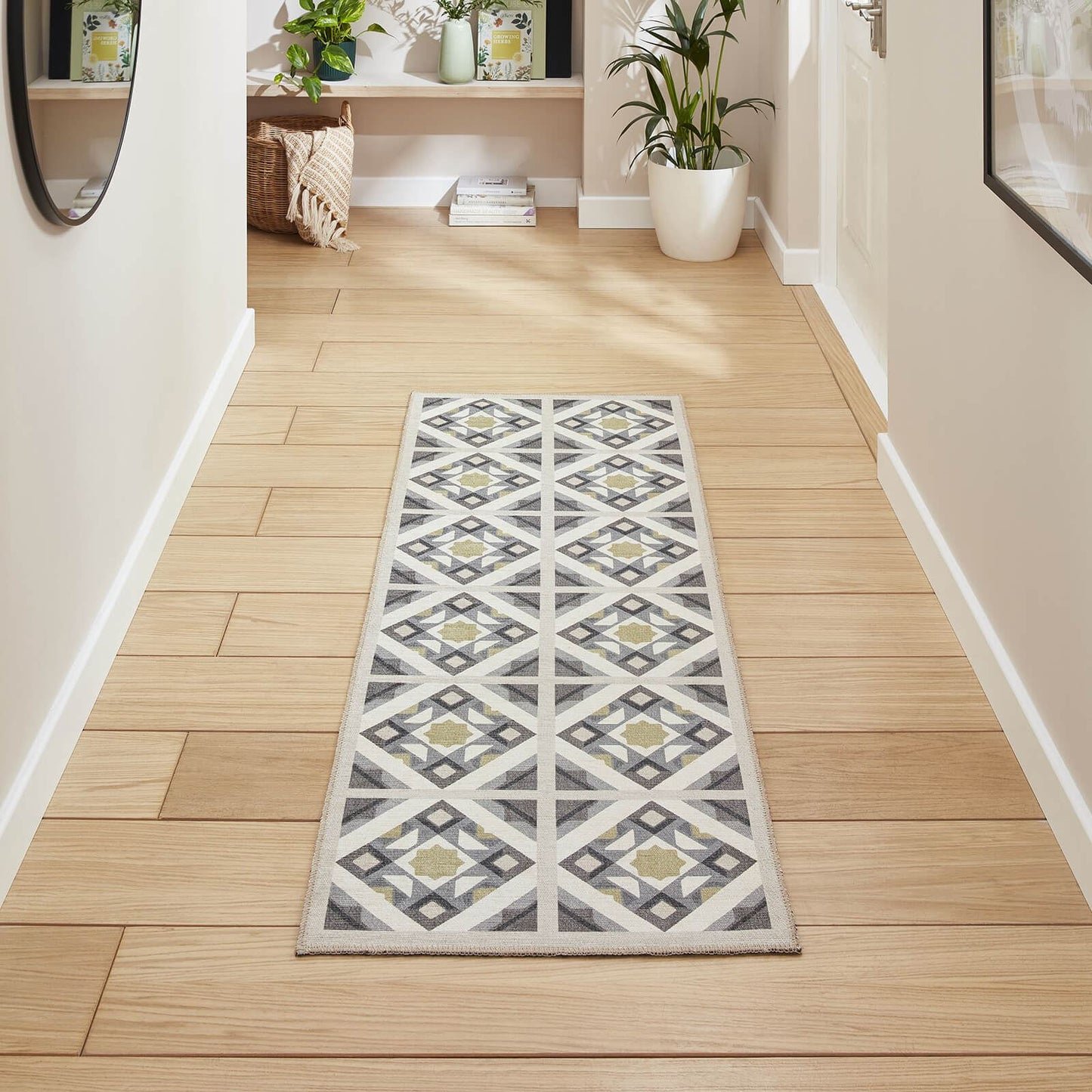 Victoria H1187 Grey/Yellow Washable Rug - 75 x 230cm Hall Runner