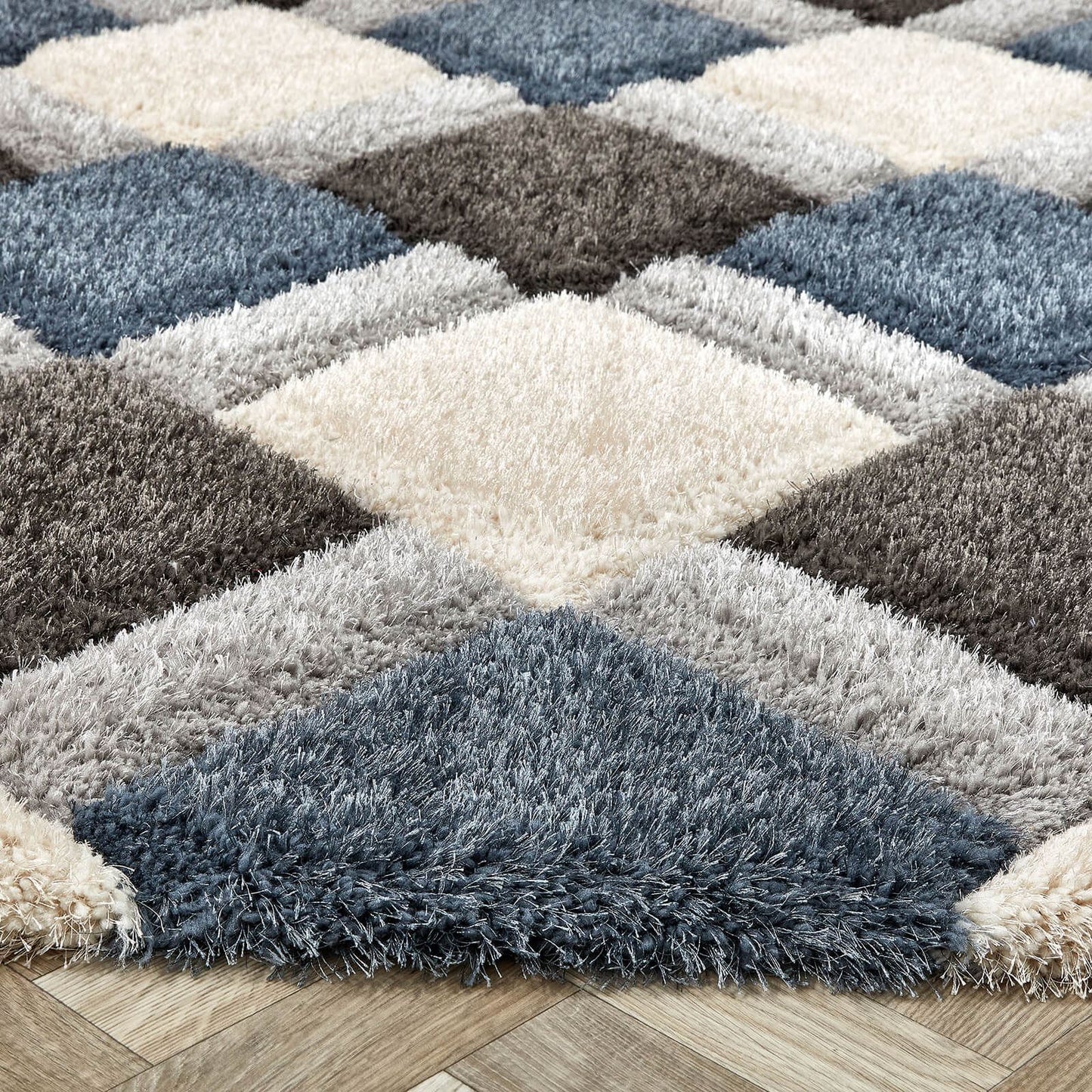 3D Geo Shaggy Blue Modern Rugs