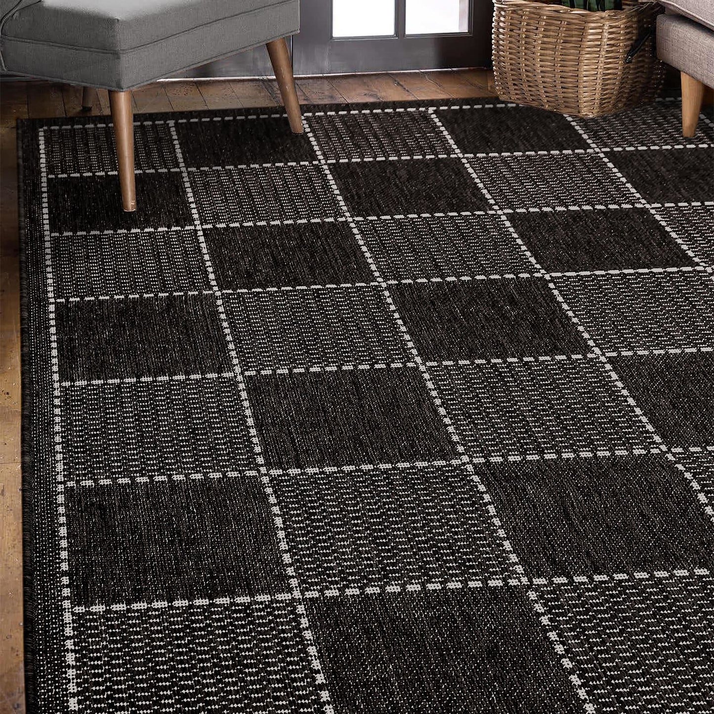Flatweave Gel Check New Black Rug