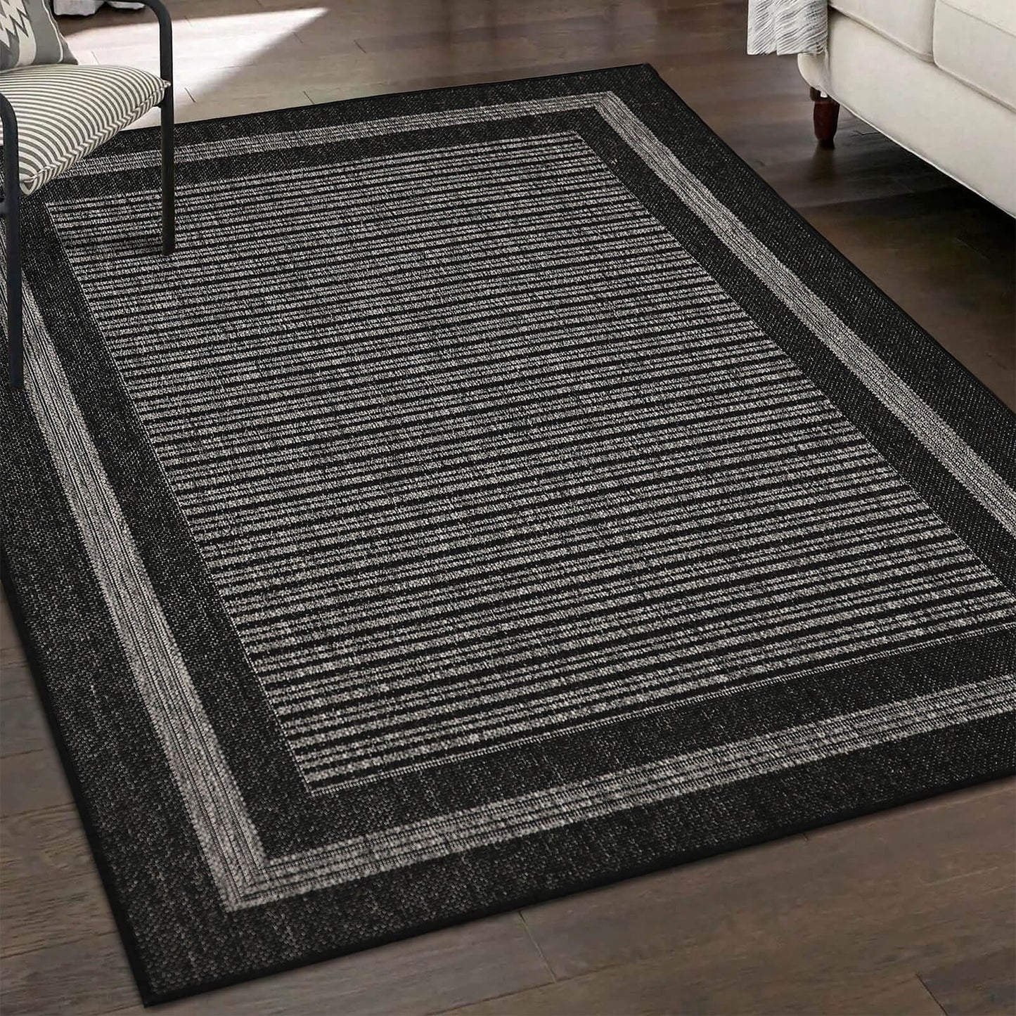 Flatweave Gel Border Black Rug