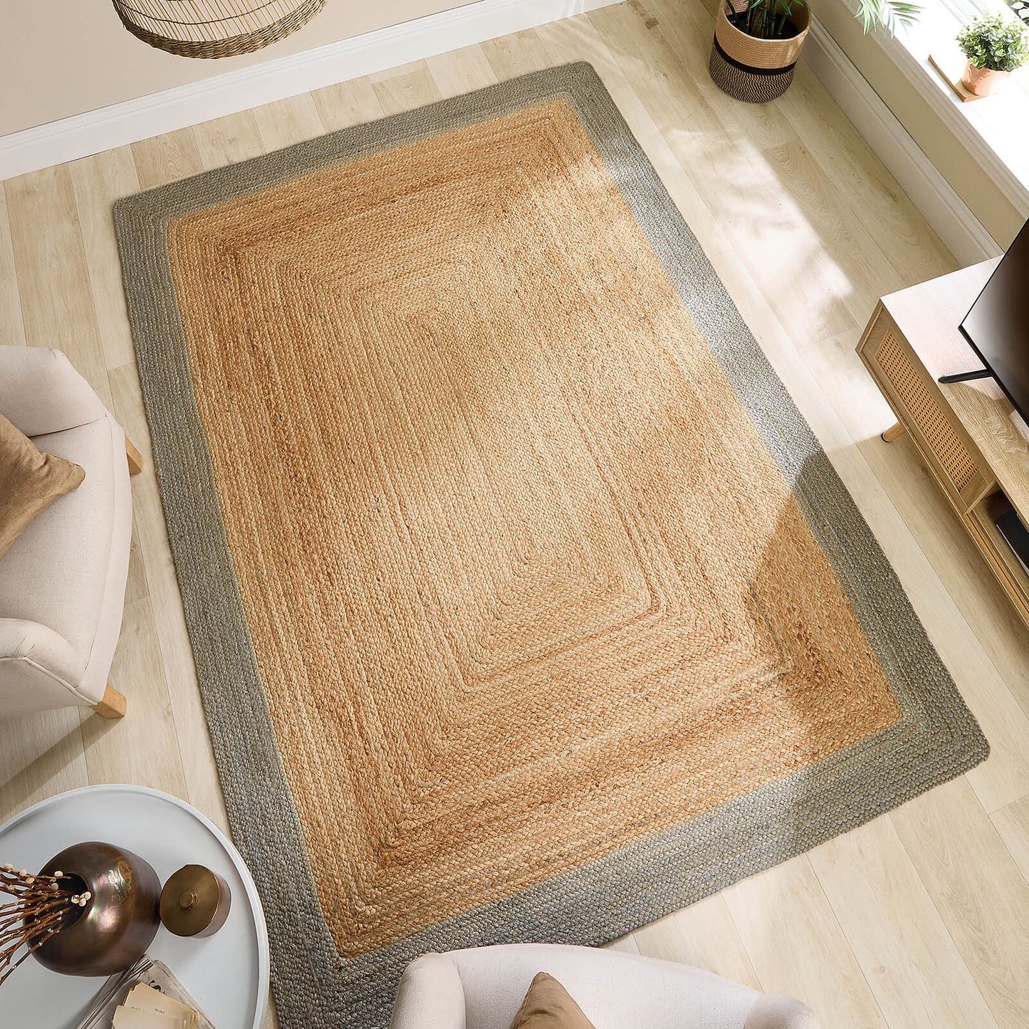 Jute Border Sage Green Modern Rugs