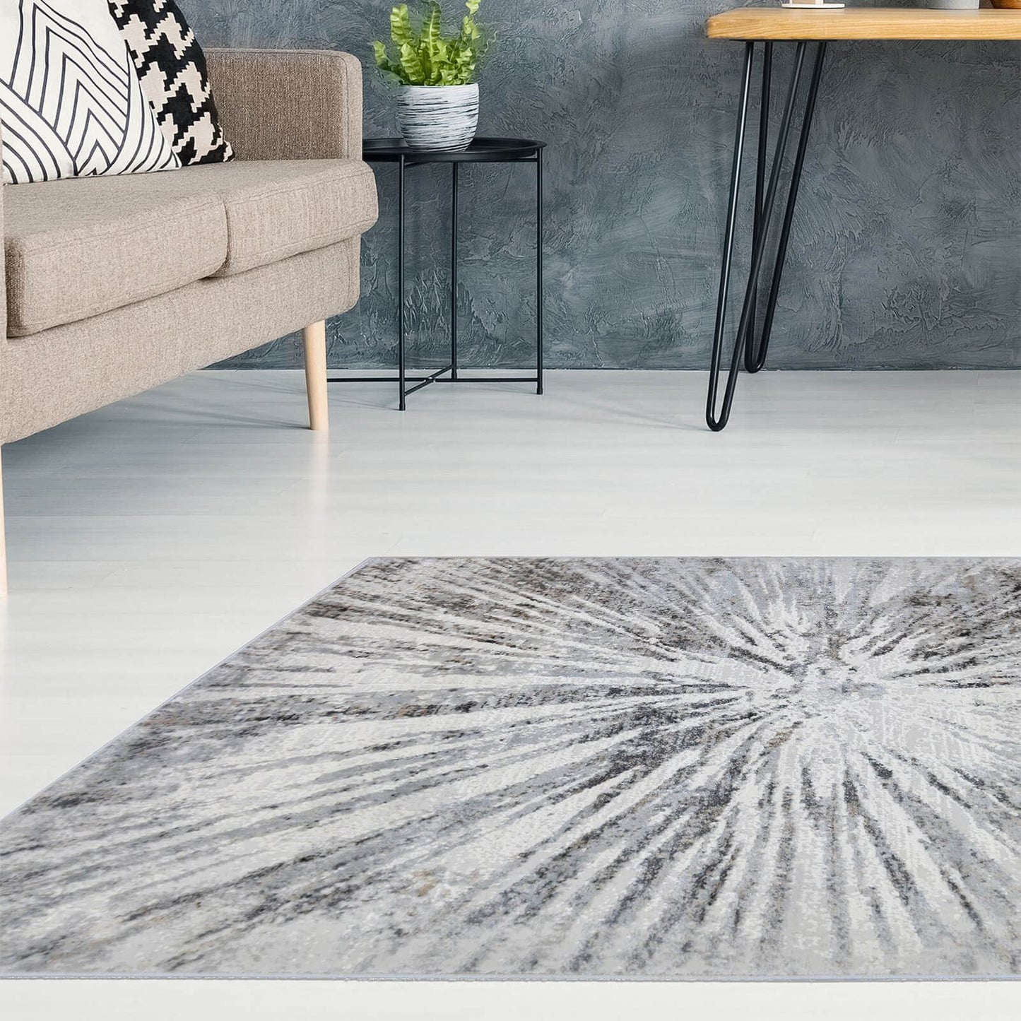 Abstract Burst Grey Rug